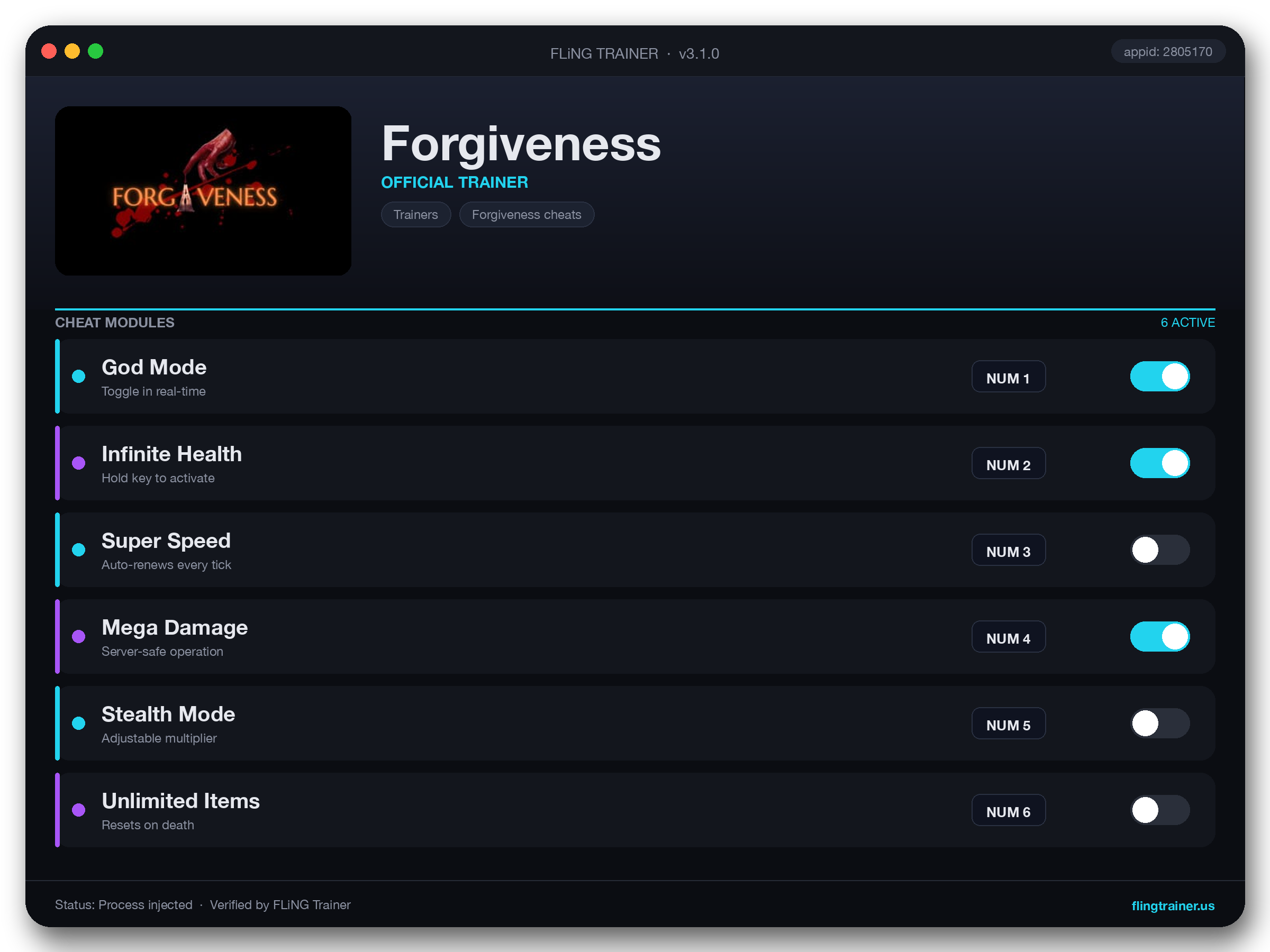 Forgiveness Trainer interface