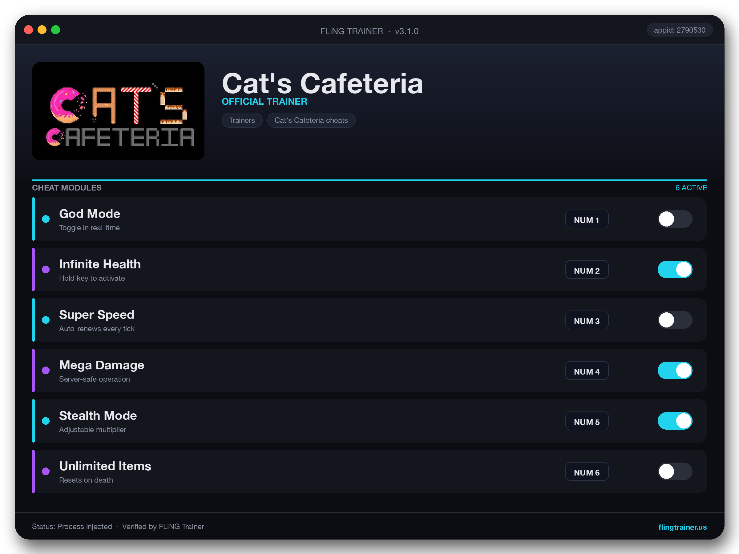 Cat's Cafeteria Trainer interface