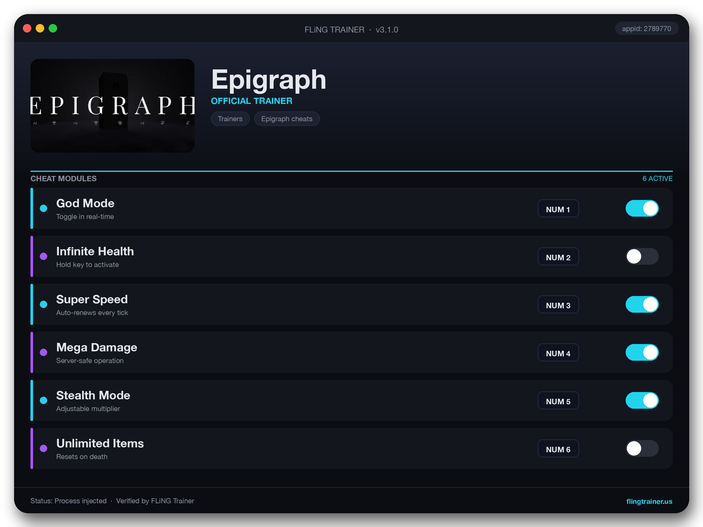 Epigraph Trainer interface