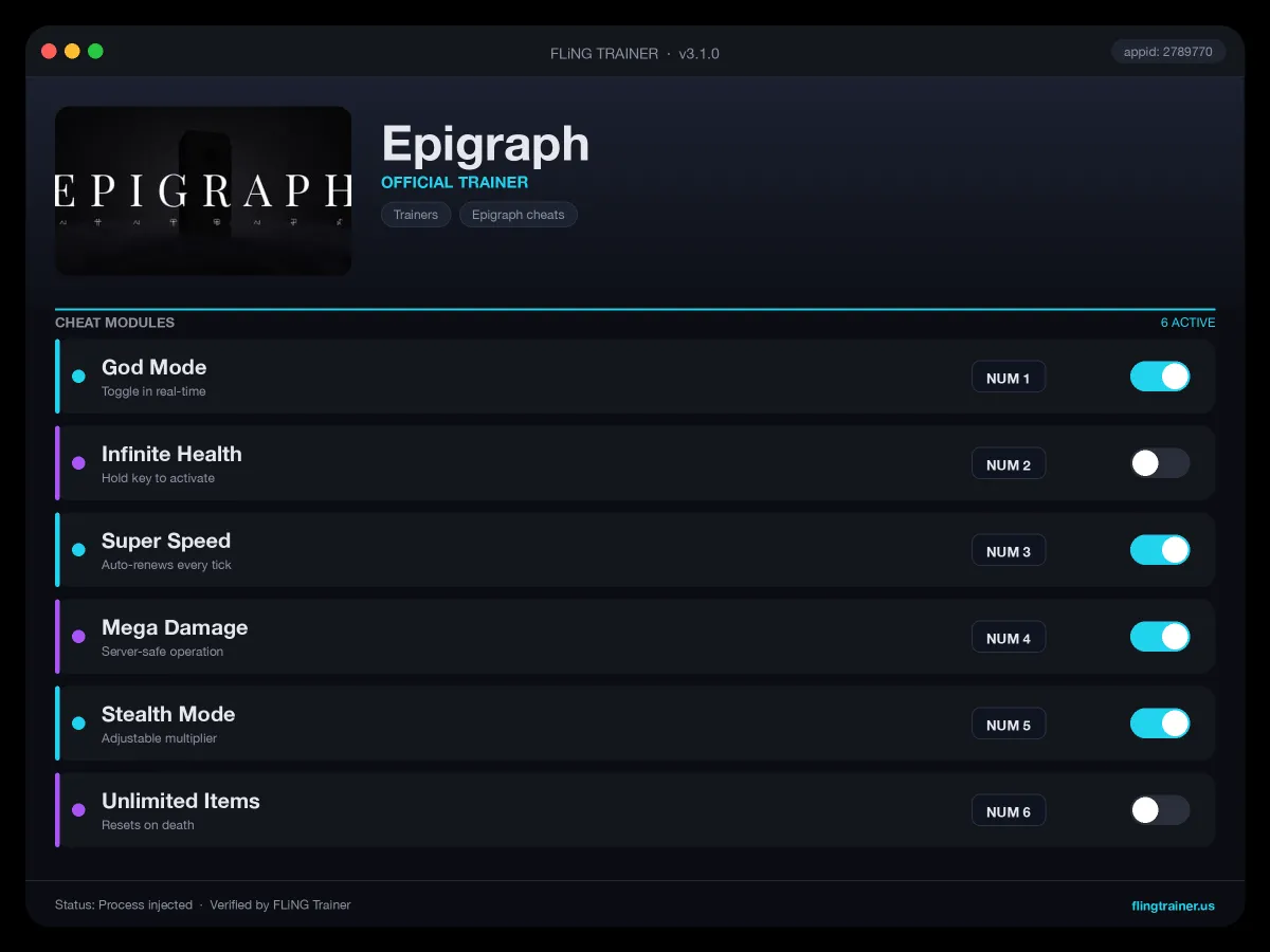 Epigraph Trainer interface