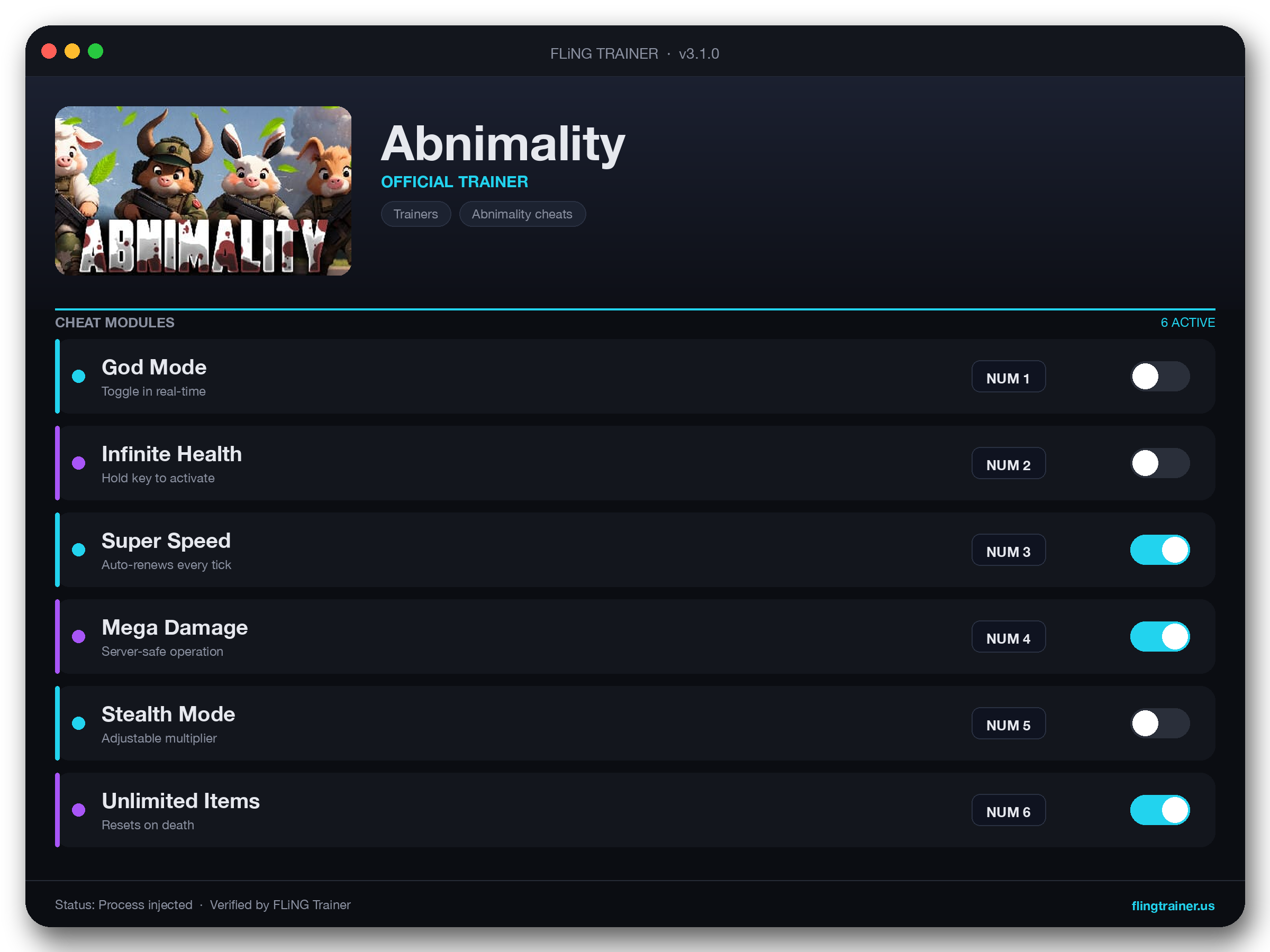 Abnimality Trainer interface