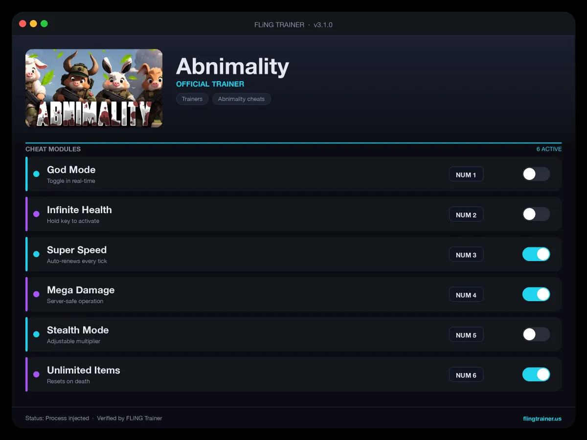 Abnimality Trainer interface