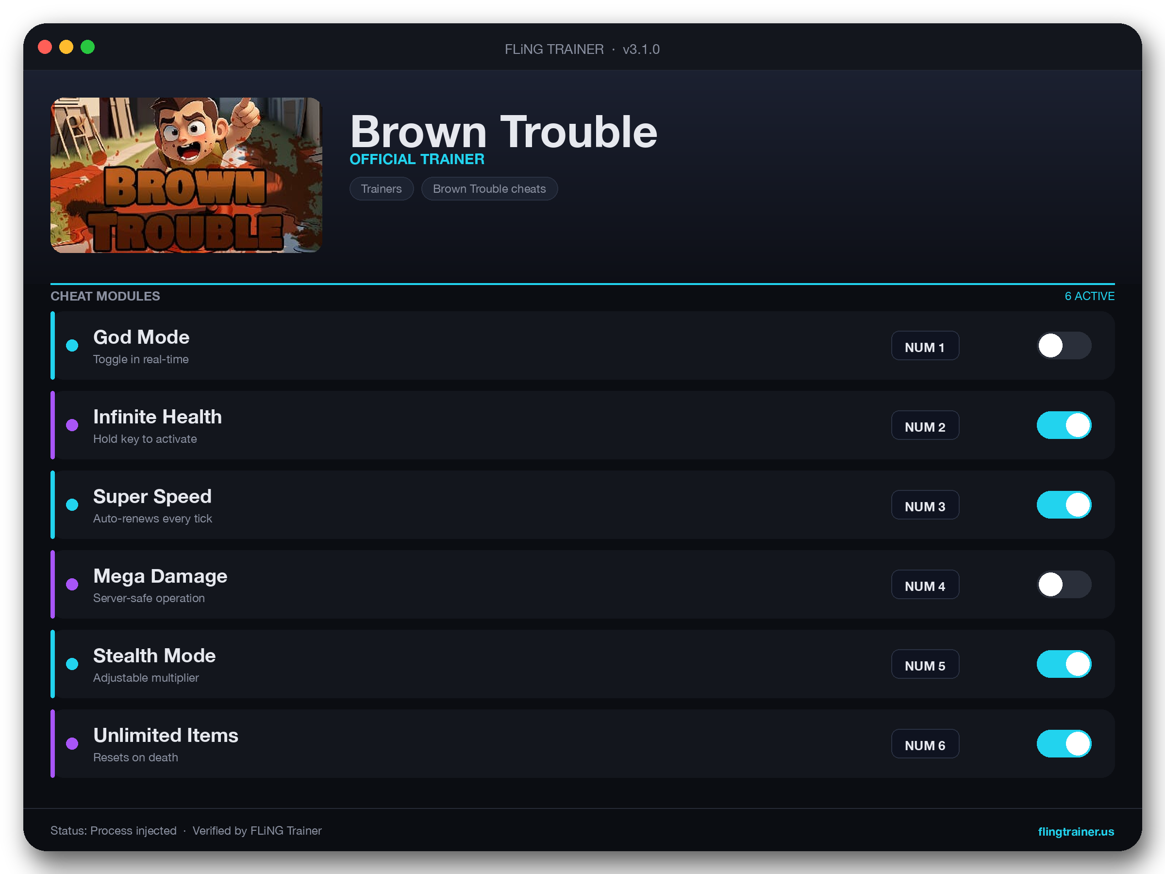 Brown Trouble Trainer interface