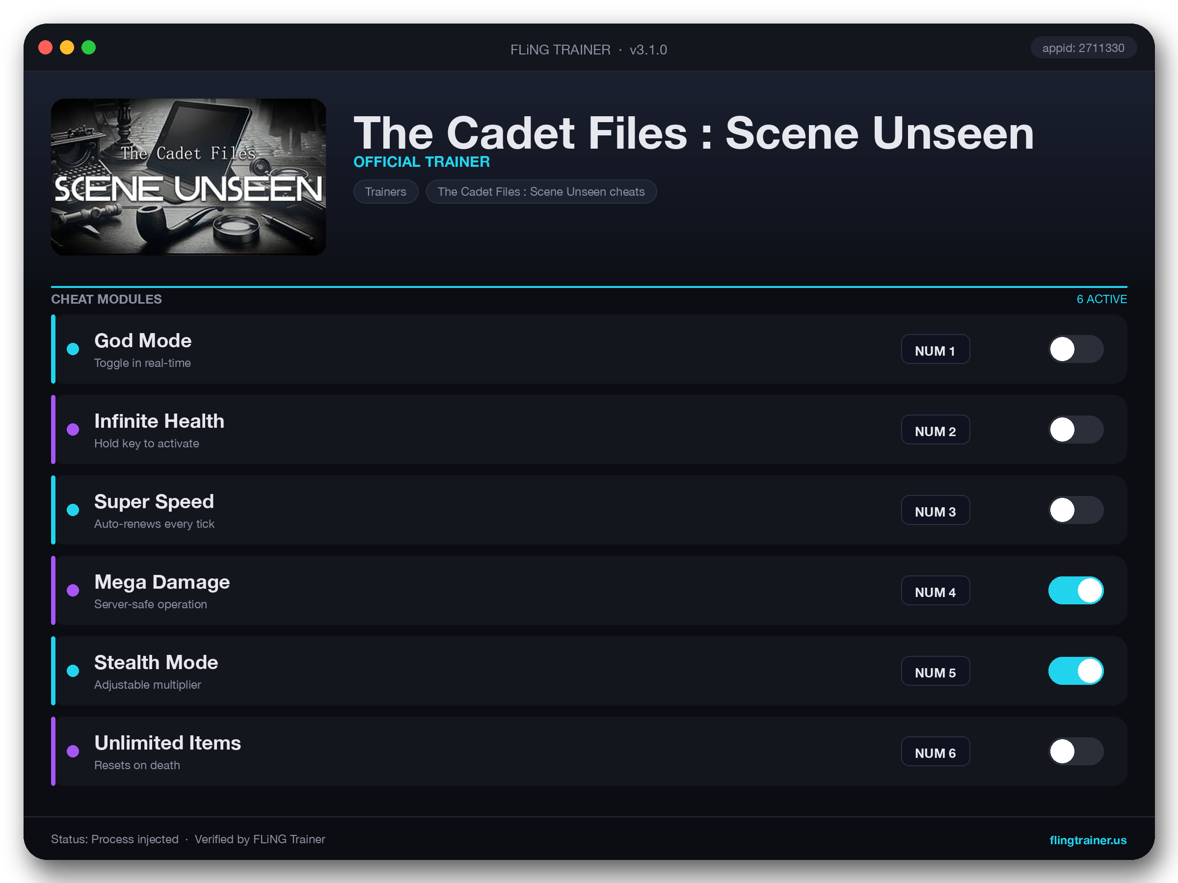 The Cadet Files : Scene Unseen Trainer interface