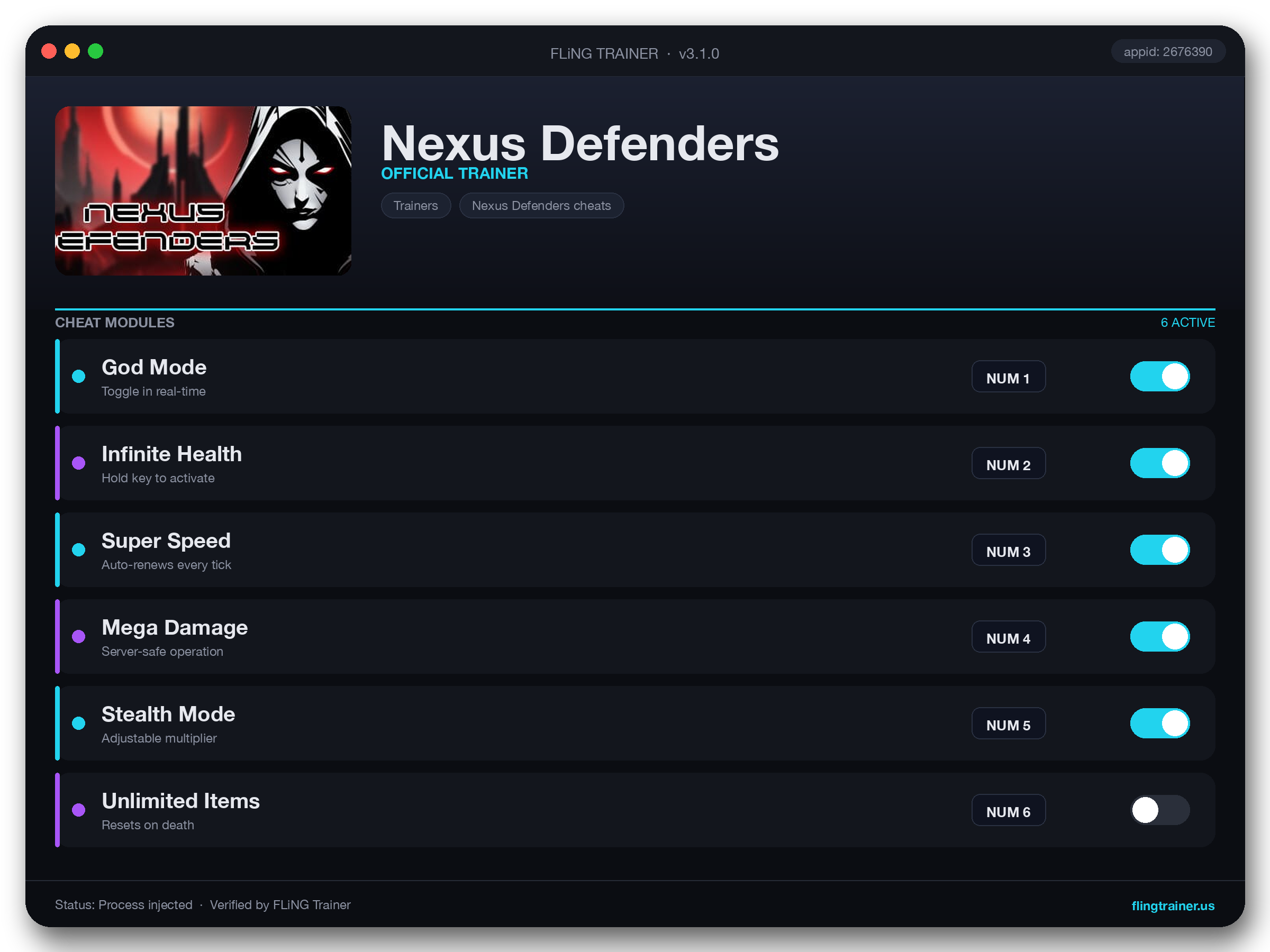 Nexus Defenders Trainer interface