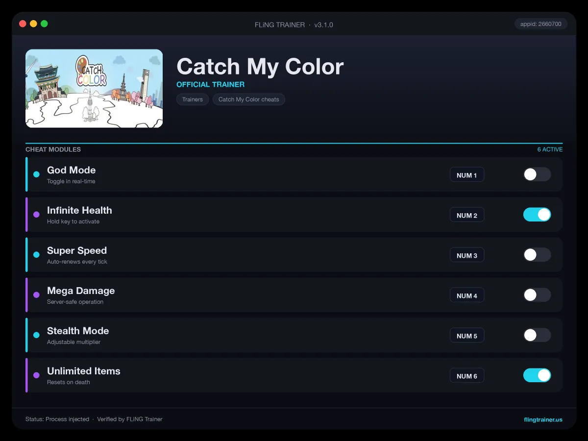 Catch My Color Trainer interface