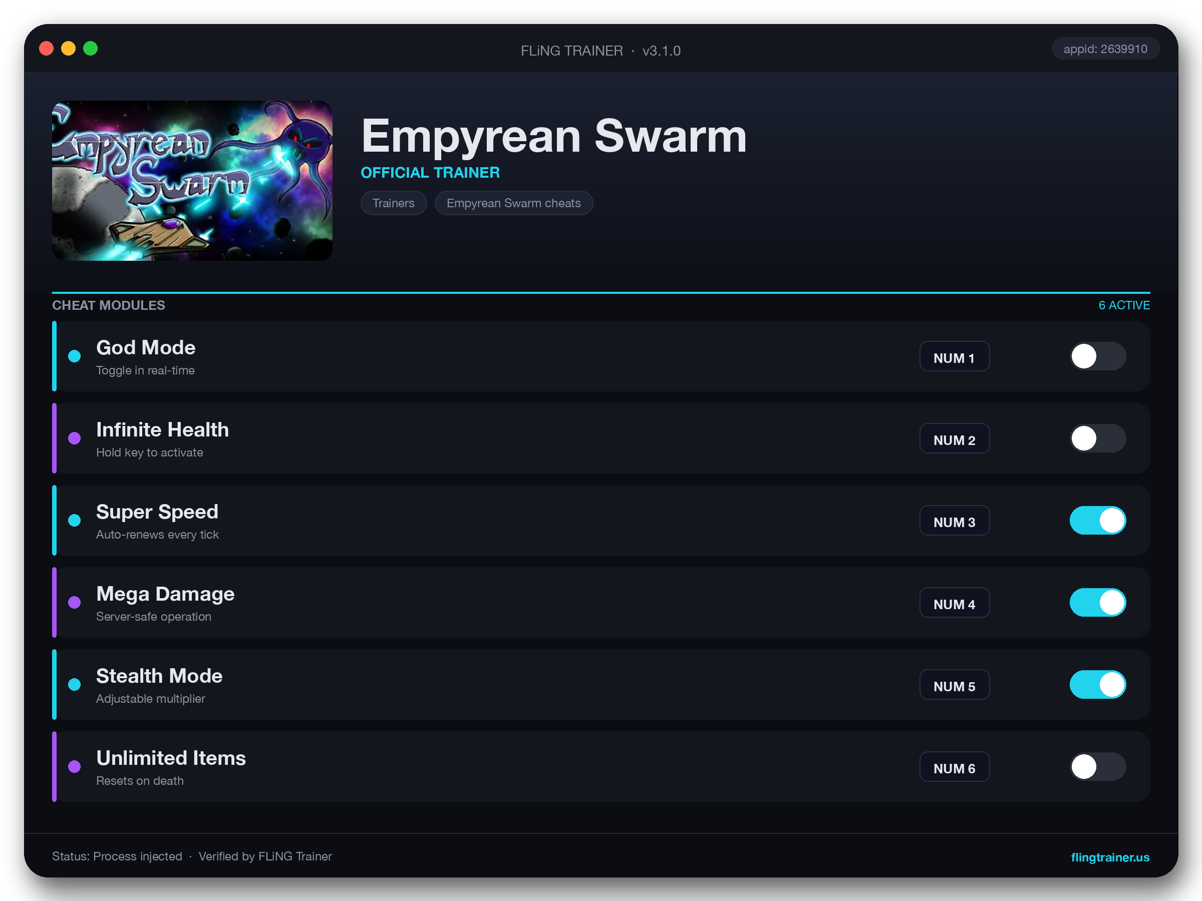 Empyrean Swarm Trainer interface