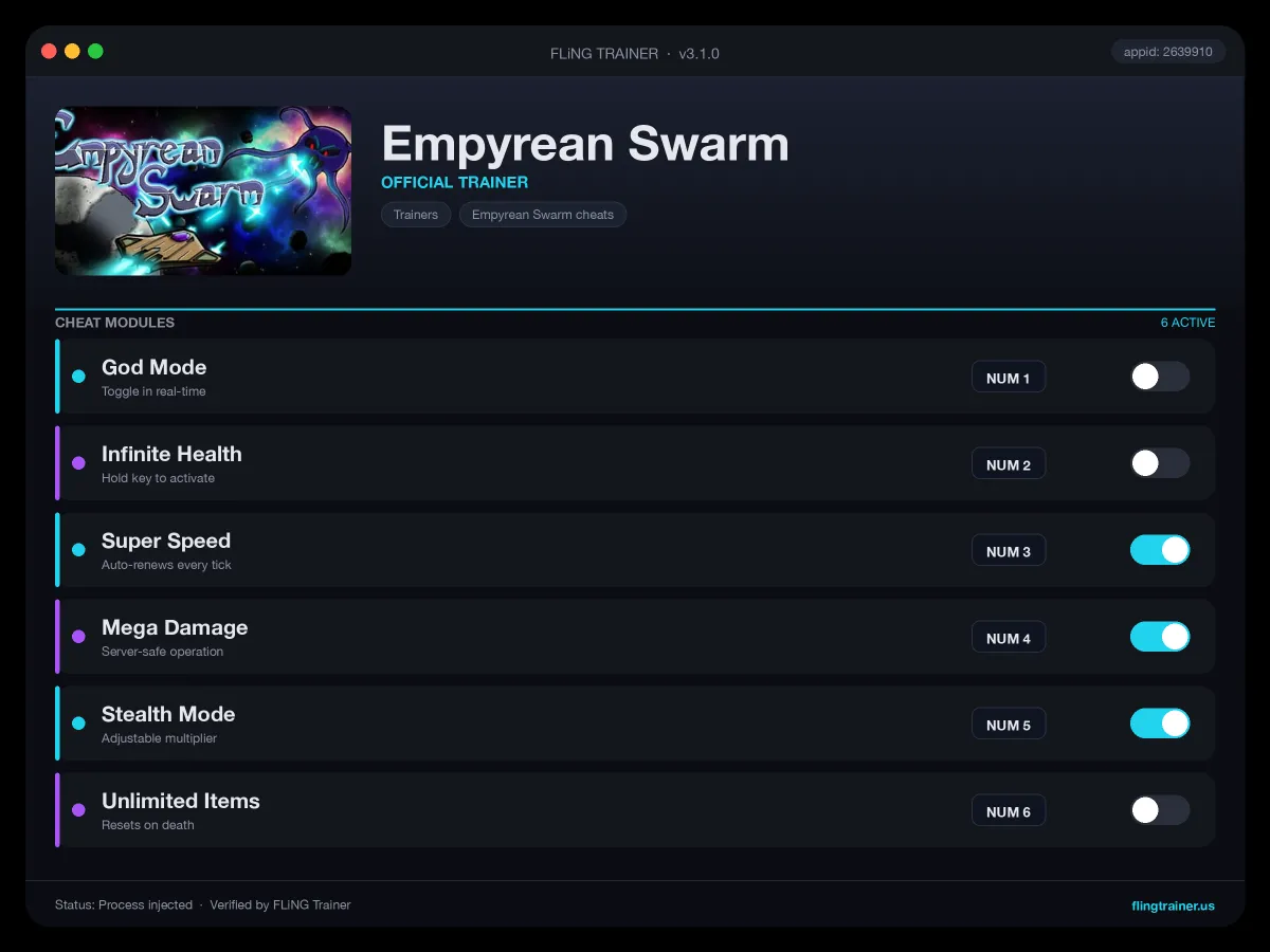 Empyrean Swarm Trainer interface