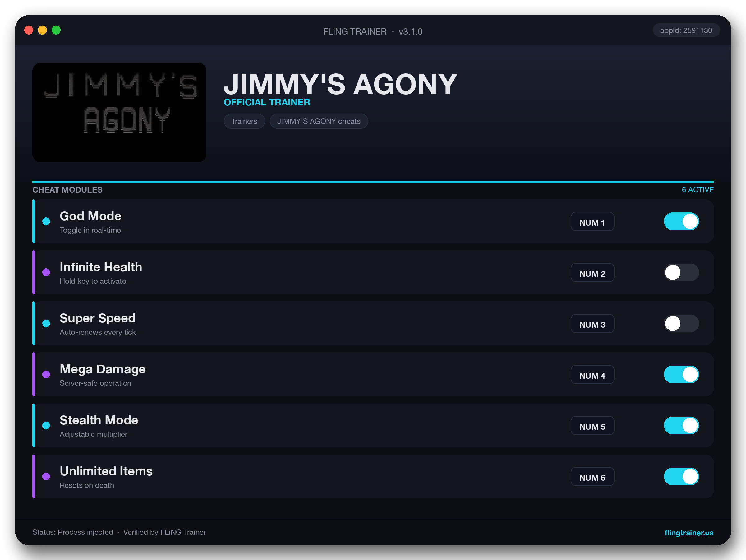 JIMMY'S AGONY Trainer interface