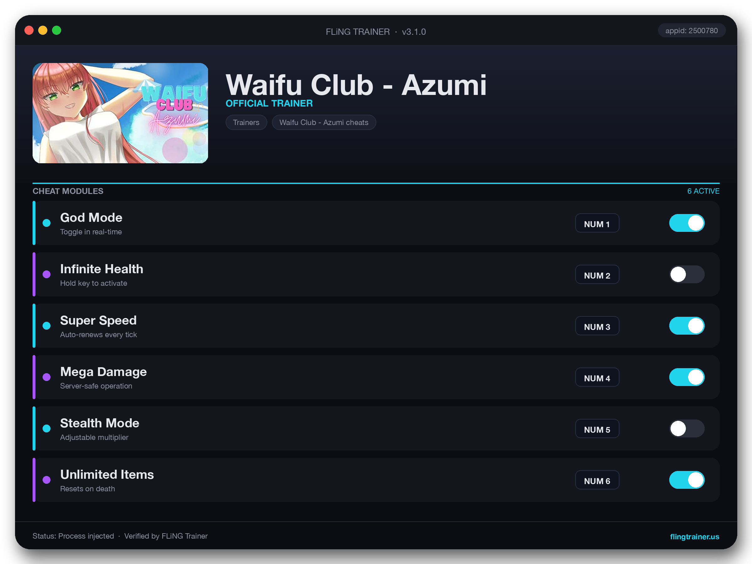 Waifu Club - Azumi Trainer interface