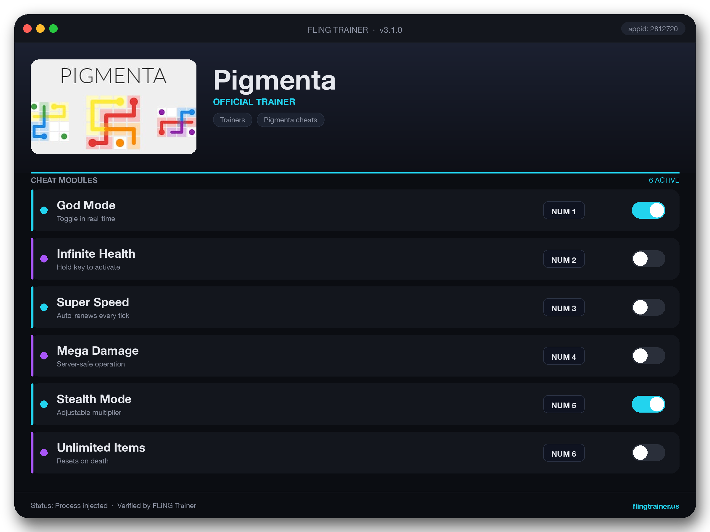 Pigmenta Trainer interface