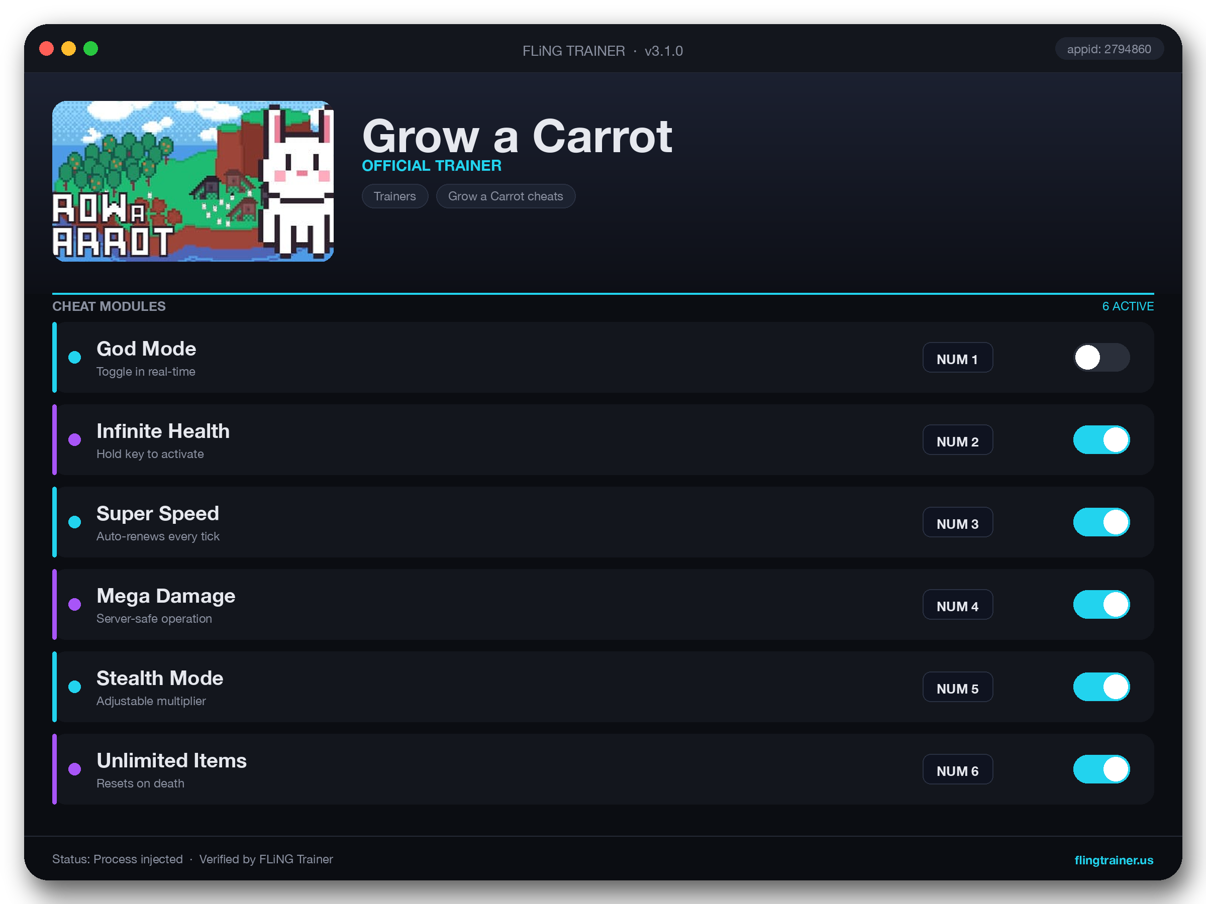 Grow a Carrot Trainer interface