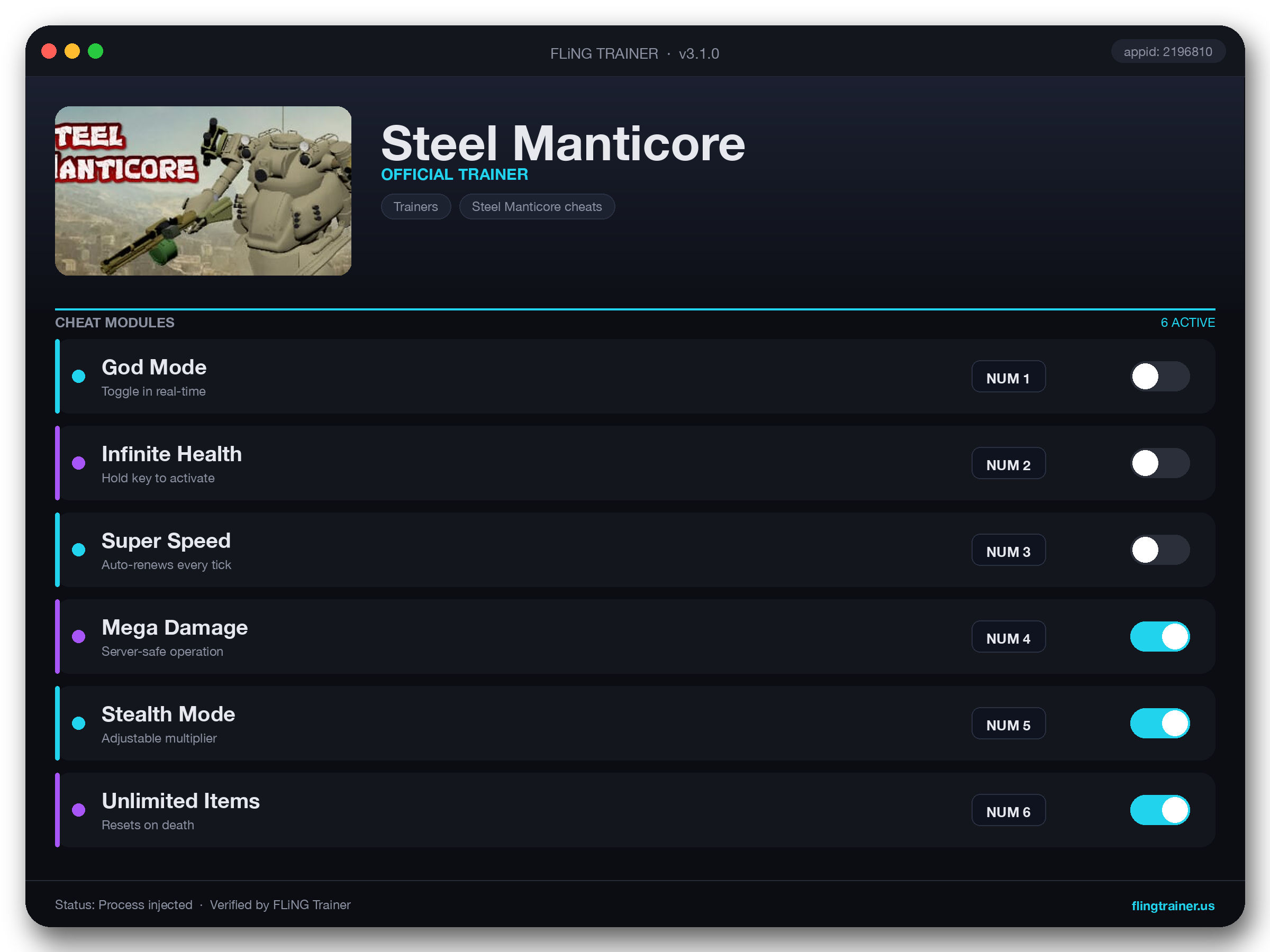 Steel Manticore Trainer interface