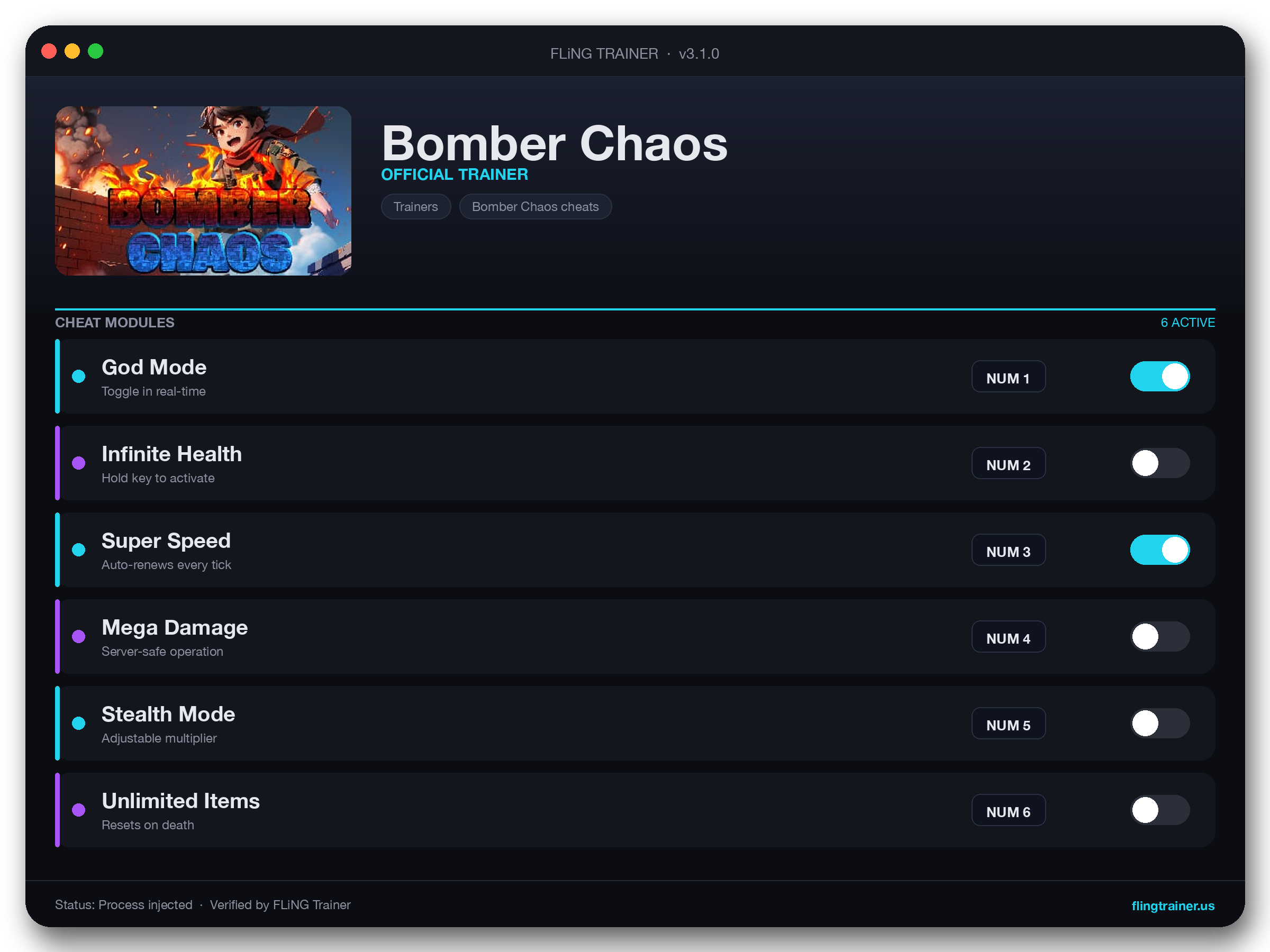 Bomber Chaos Trainer interface
