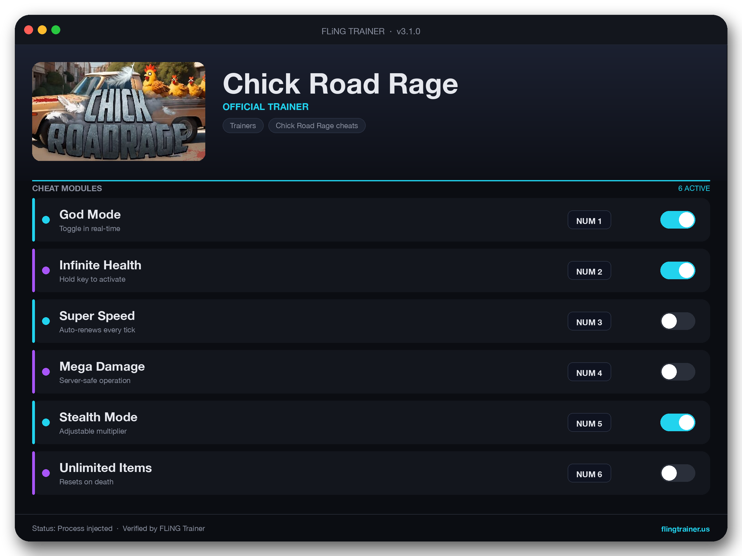 Chick Road Rage Trainer interface