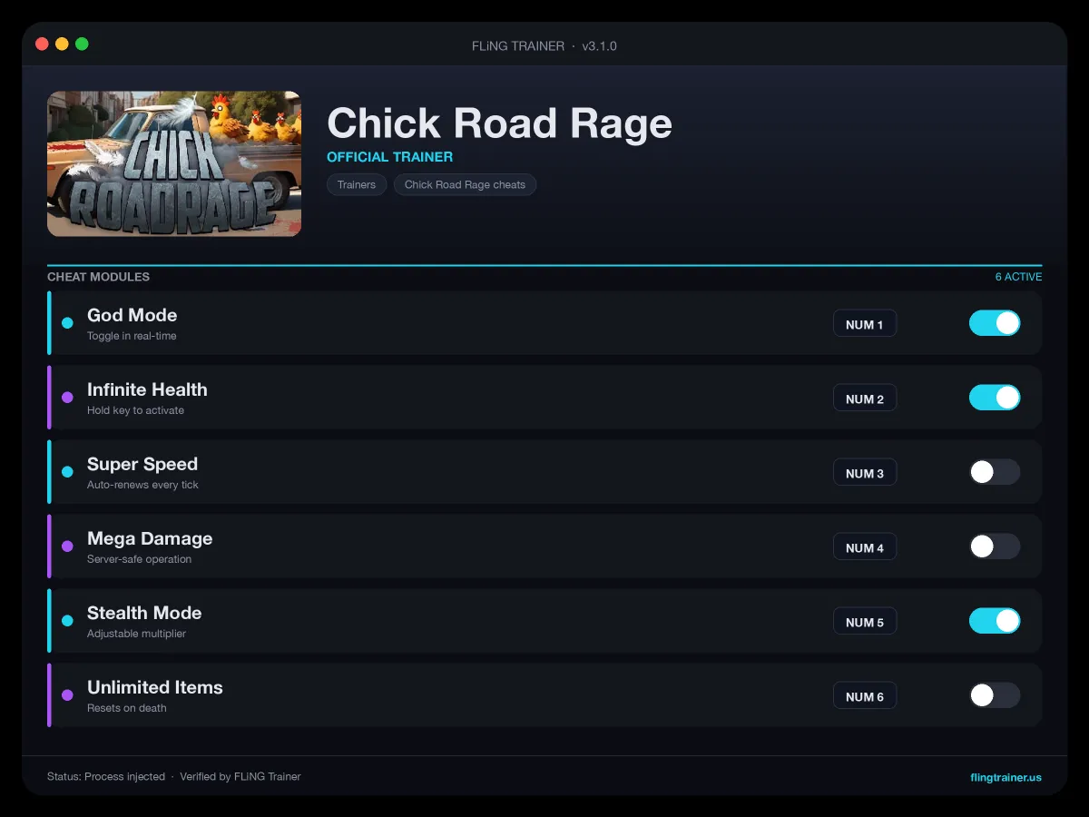 Chick Road Rage Trainer interface