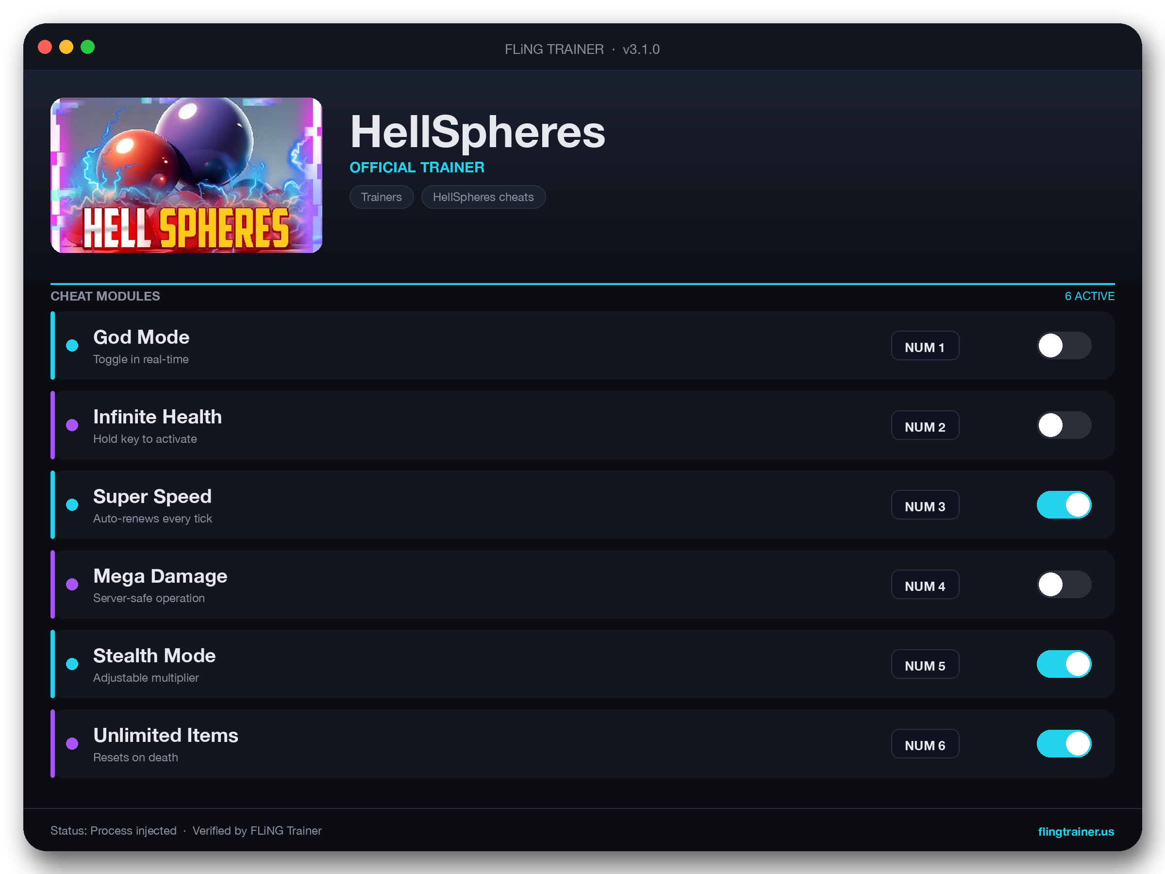 HellSpheres Trainer interface
