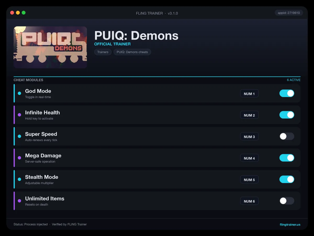 PUIQ: Demons Trainer interface