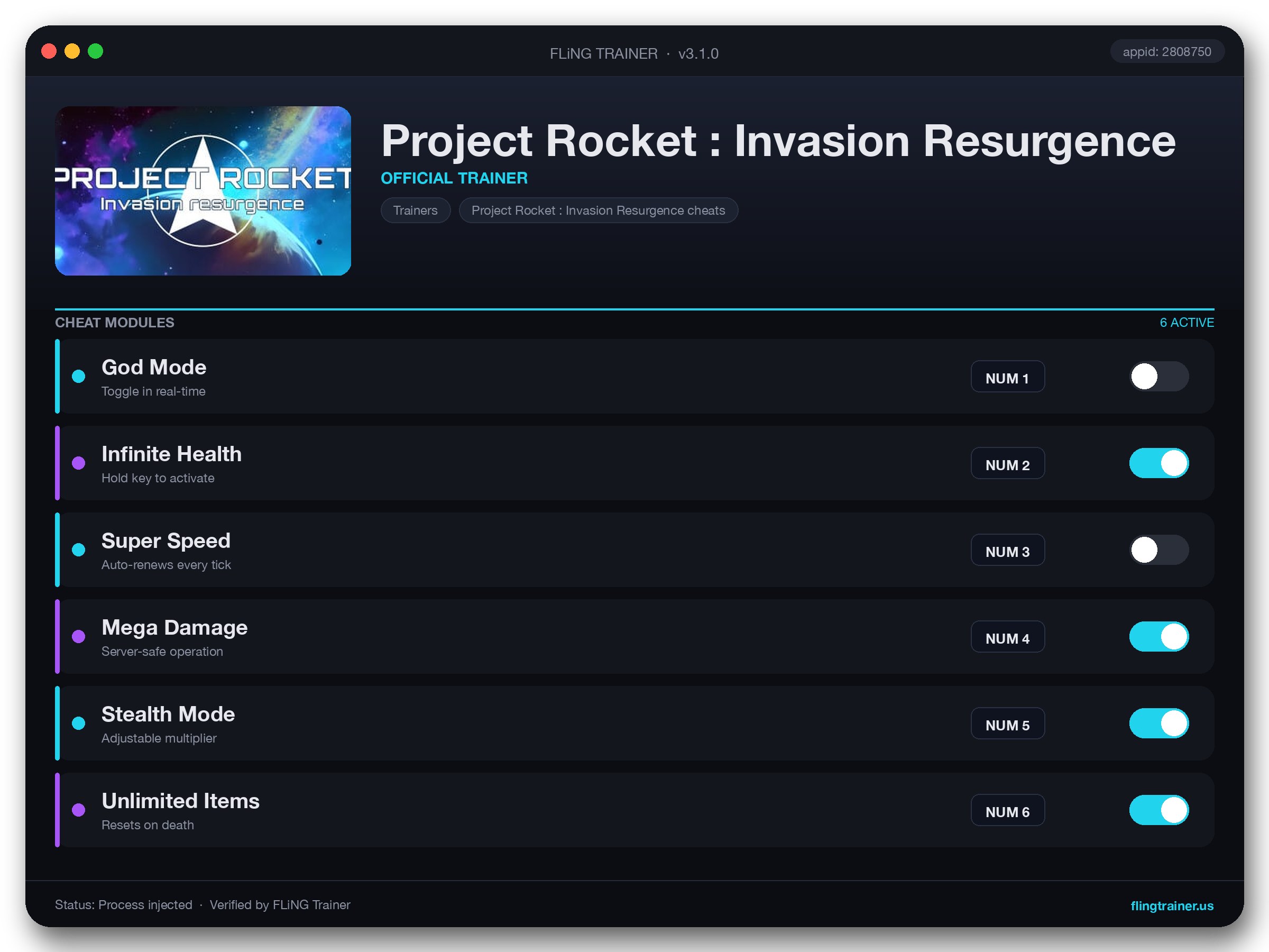 Project Rocket : Invasion Resurgence Trainer interface