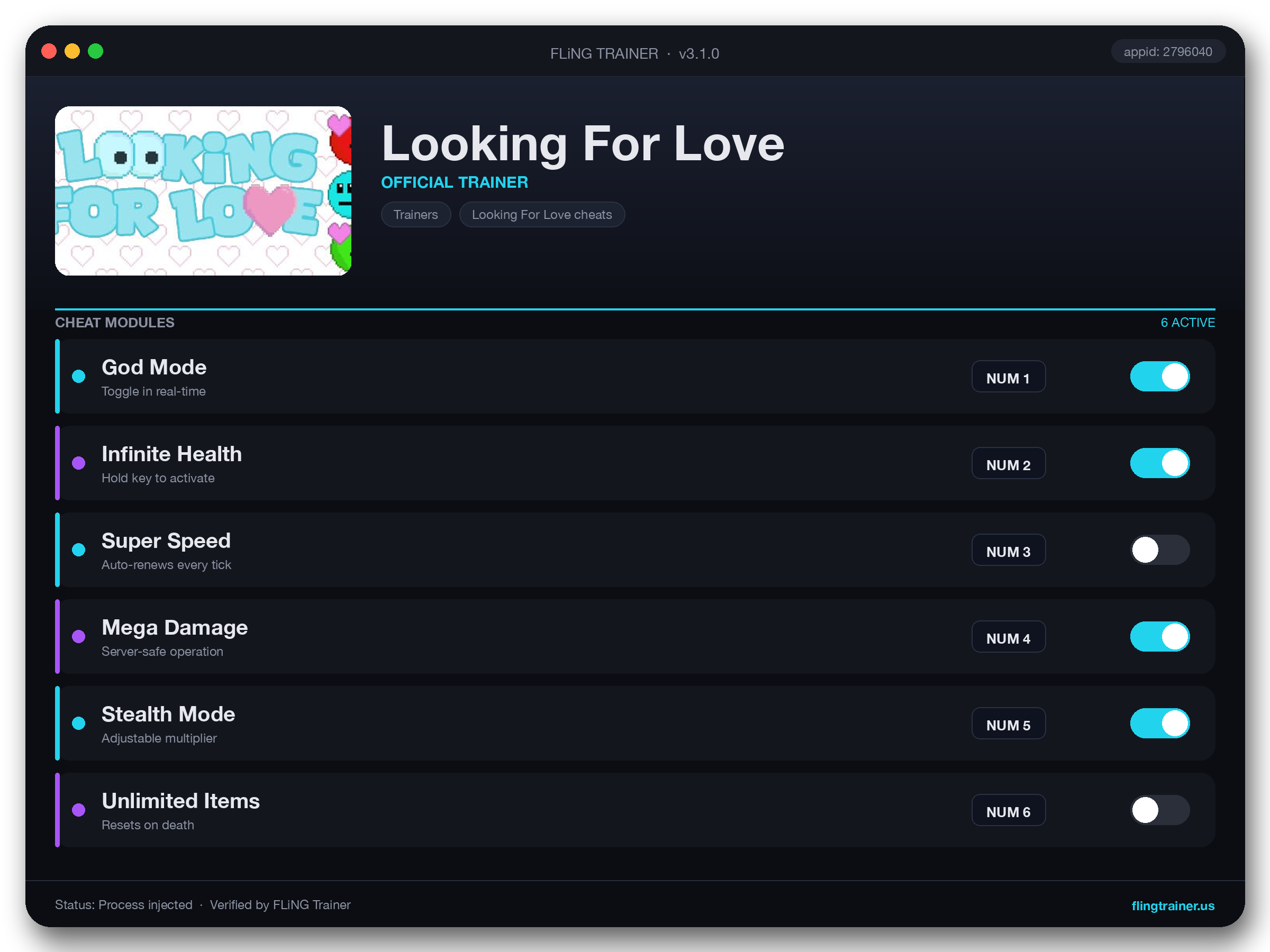Looking For Love Trainer interface