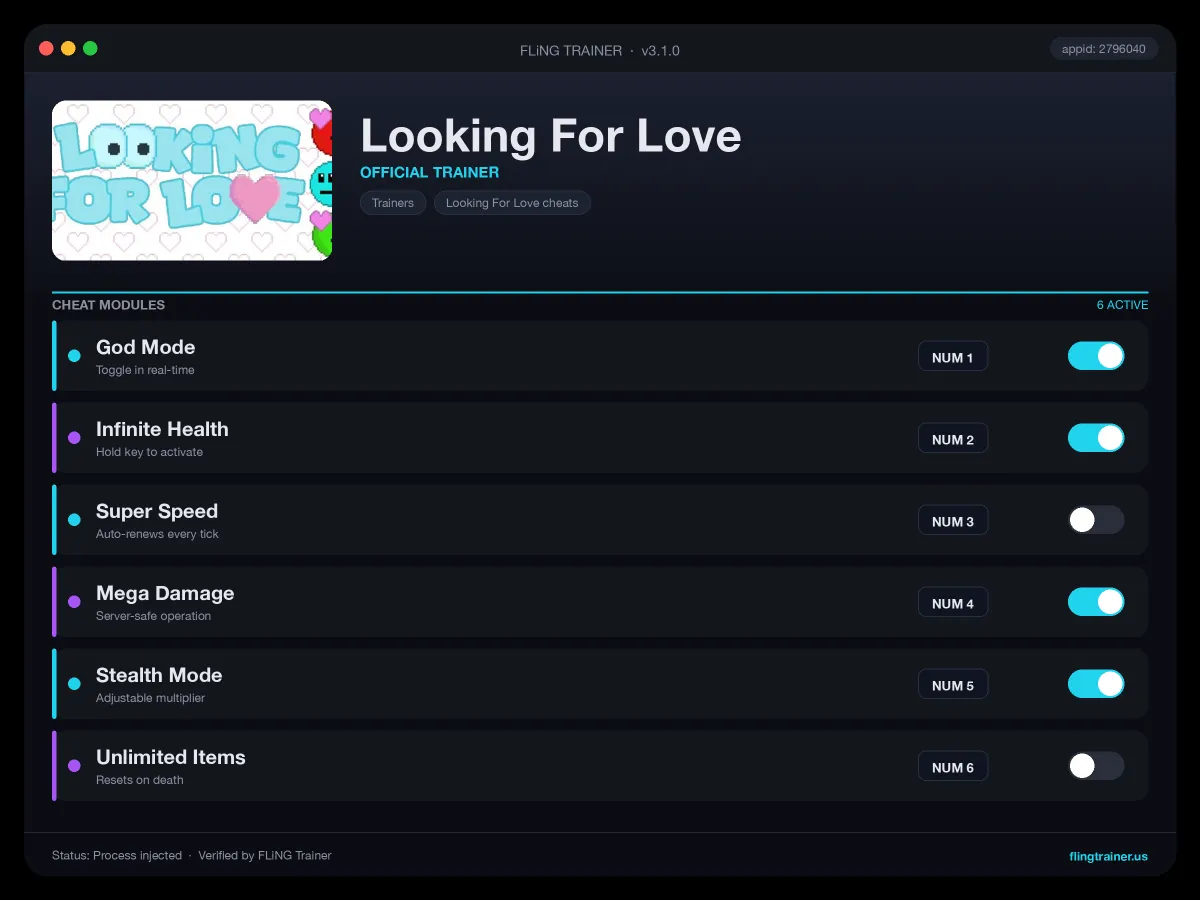 Looking For Love Trainer interface