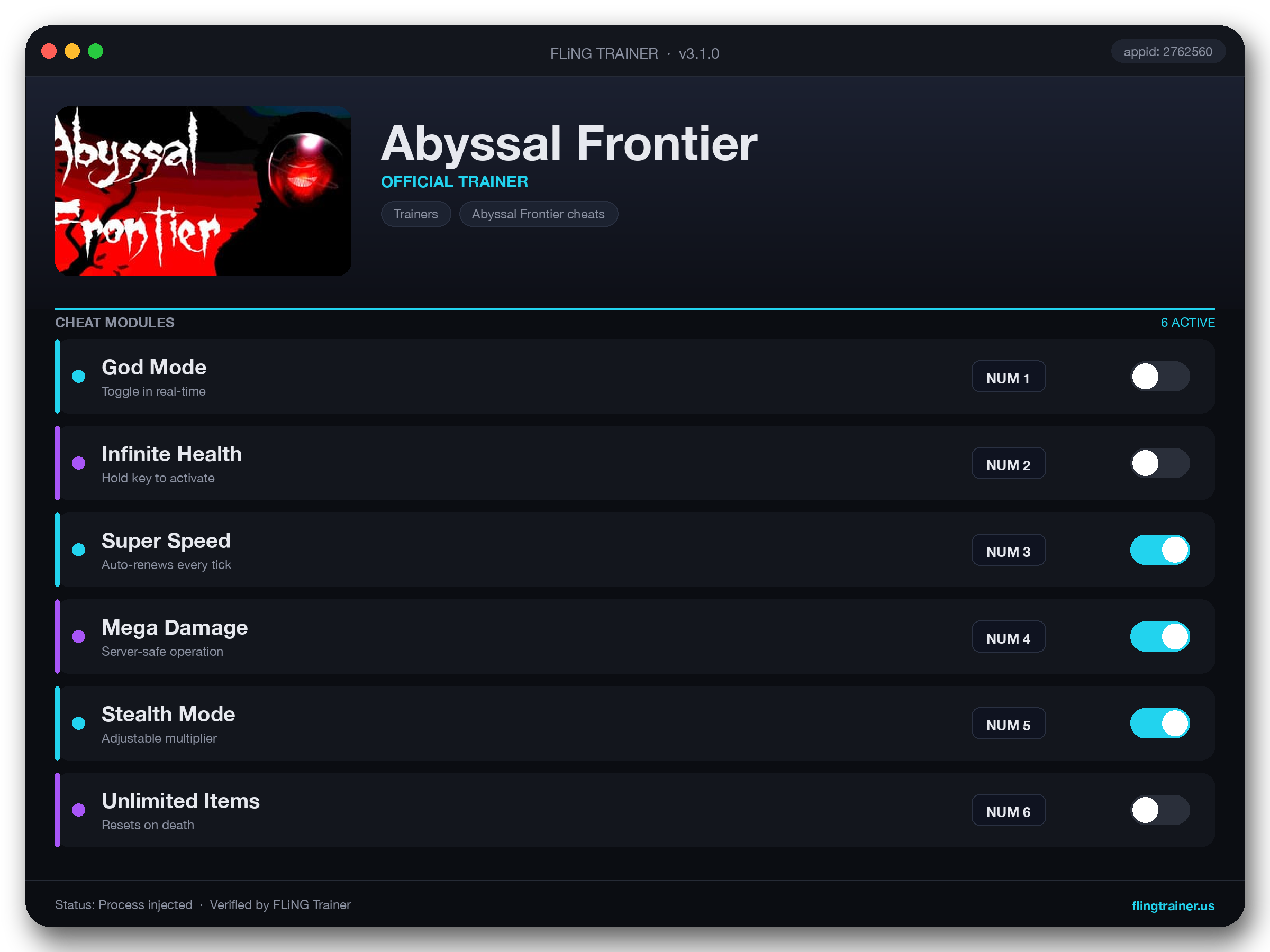 Abyssal Frontier Trainer interface