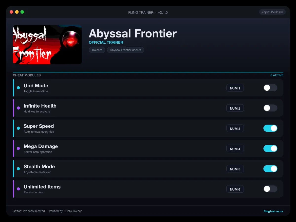 Abyssal Frontier Trainer interface