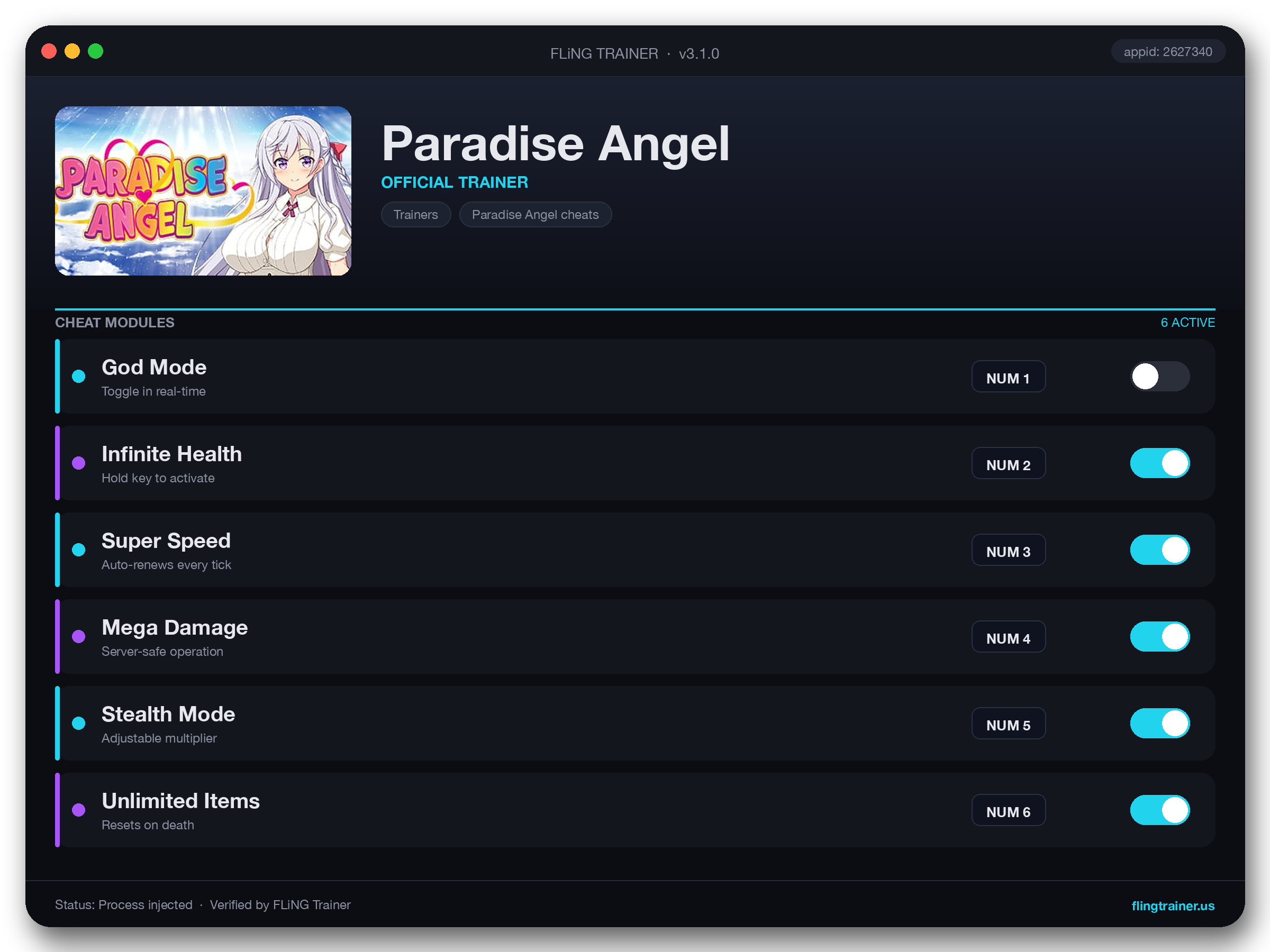Paradise Angel Trainer interface