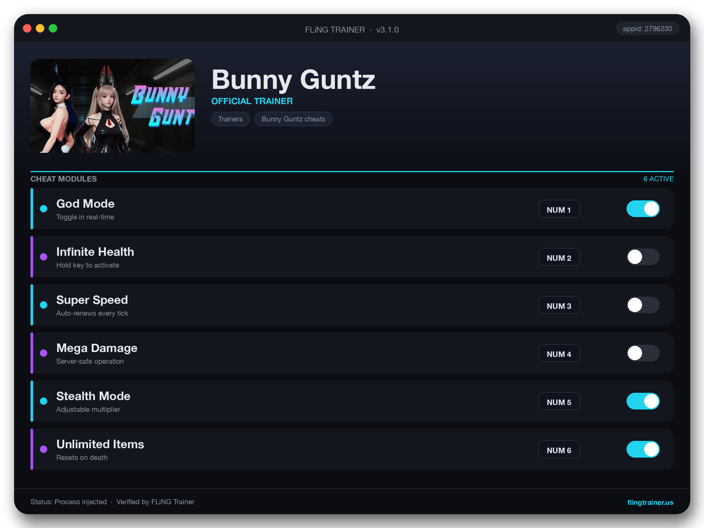 Bunny Guntz Trainer interface