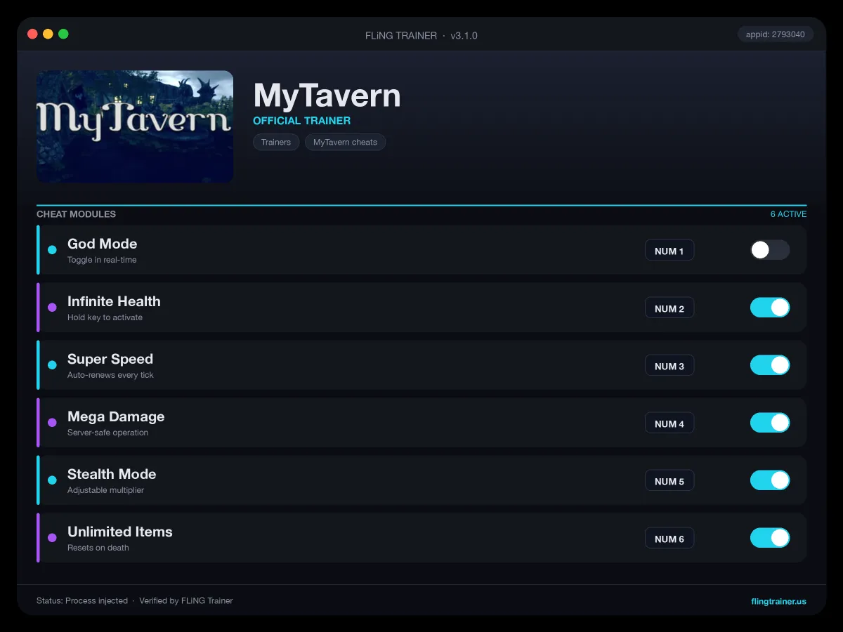 MyTavern Trainer interface