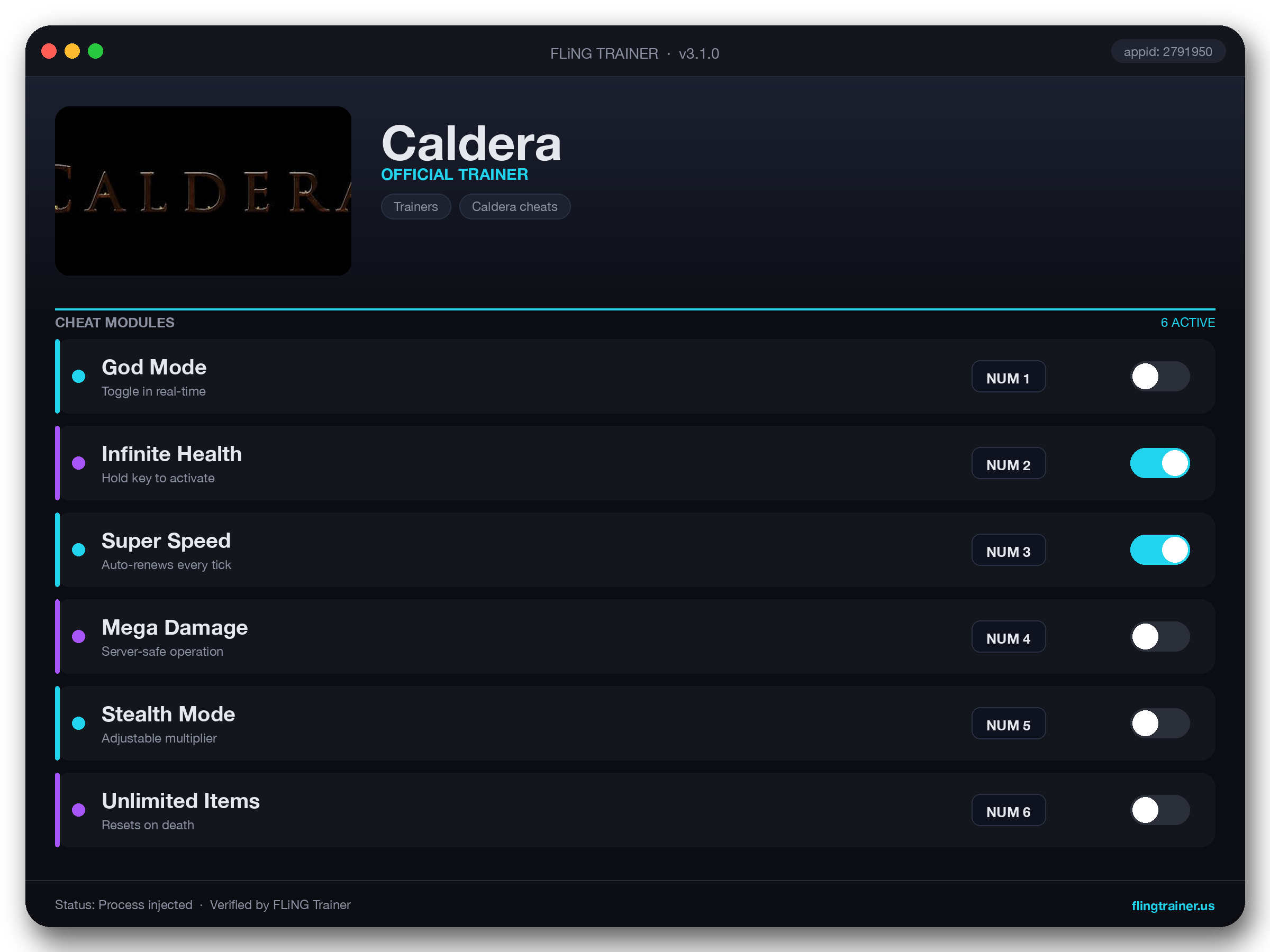 Caldera Trainer interface