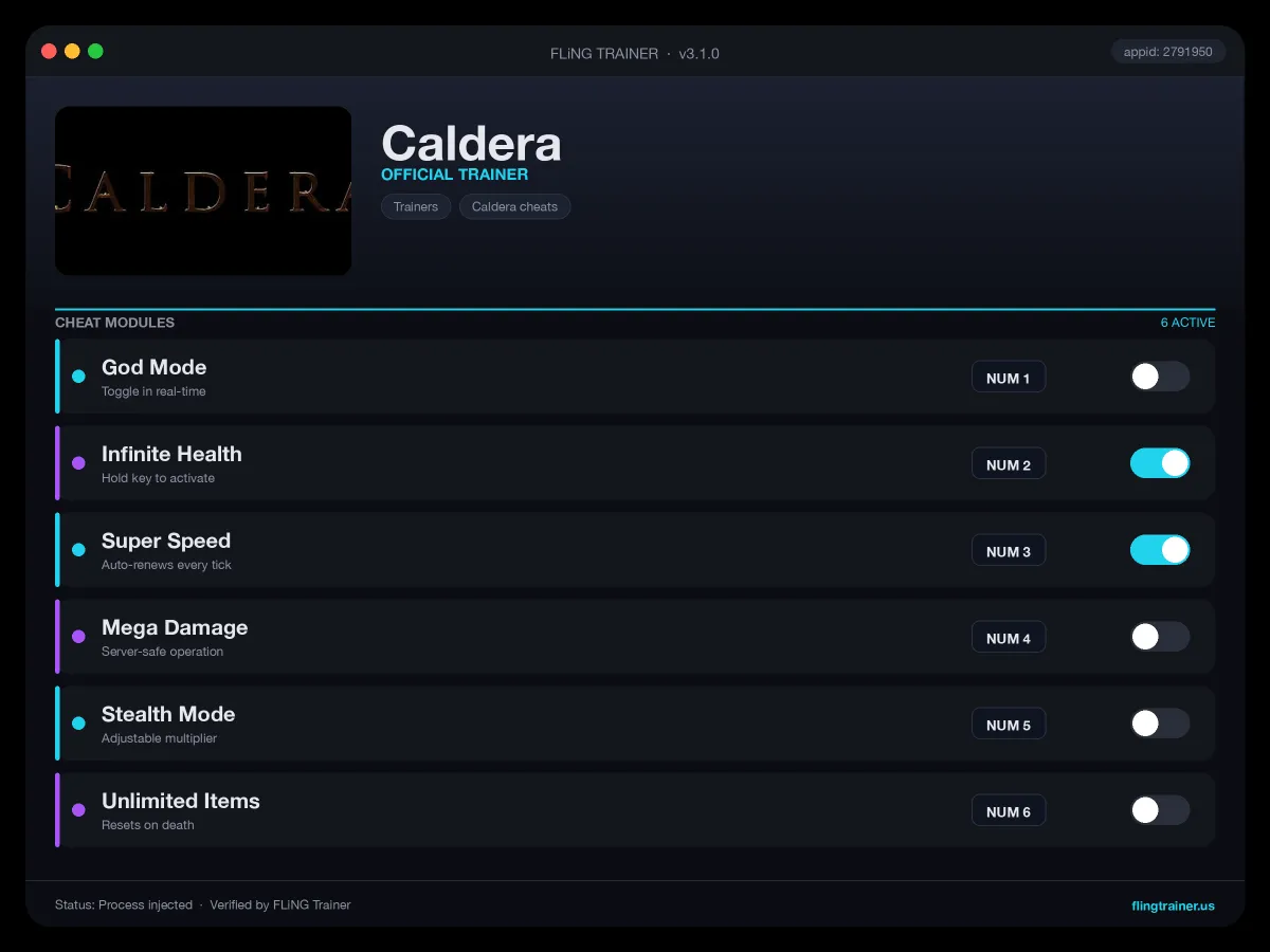 Caldera Trainer interface