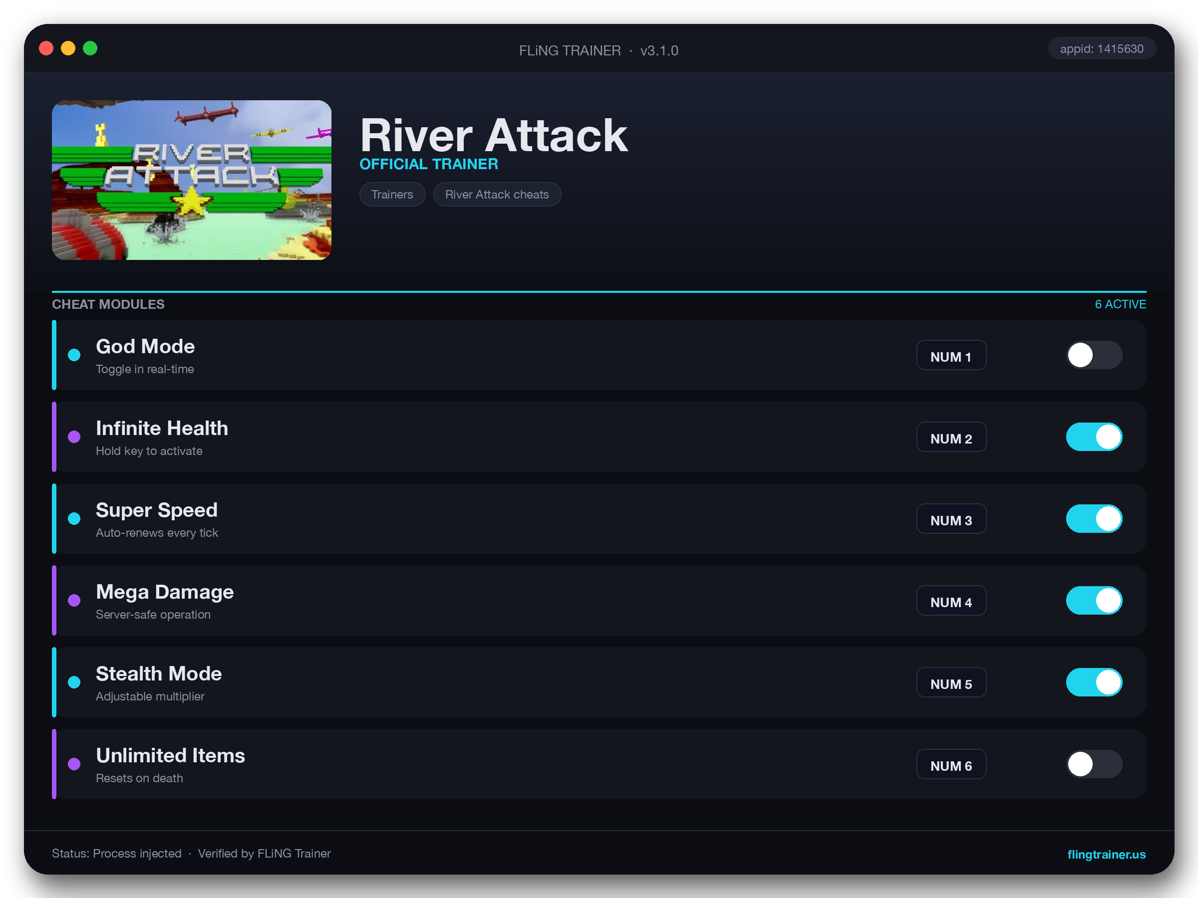 River Attack Trainer interface