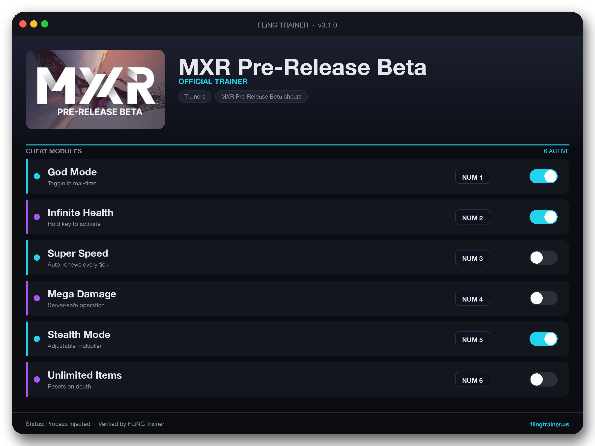 MXR Pre-Release Beta Trainer interface
