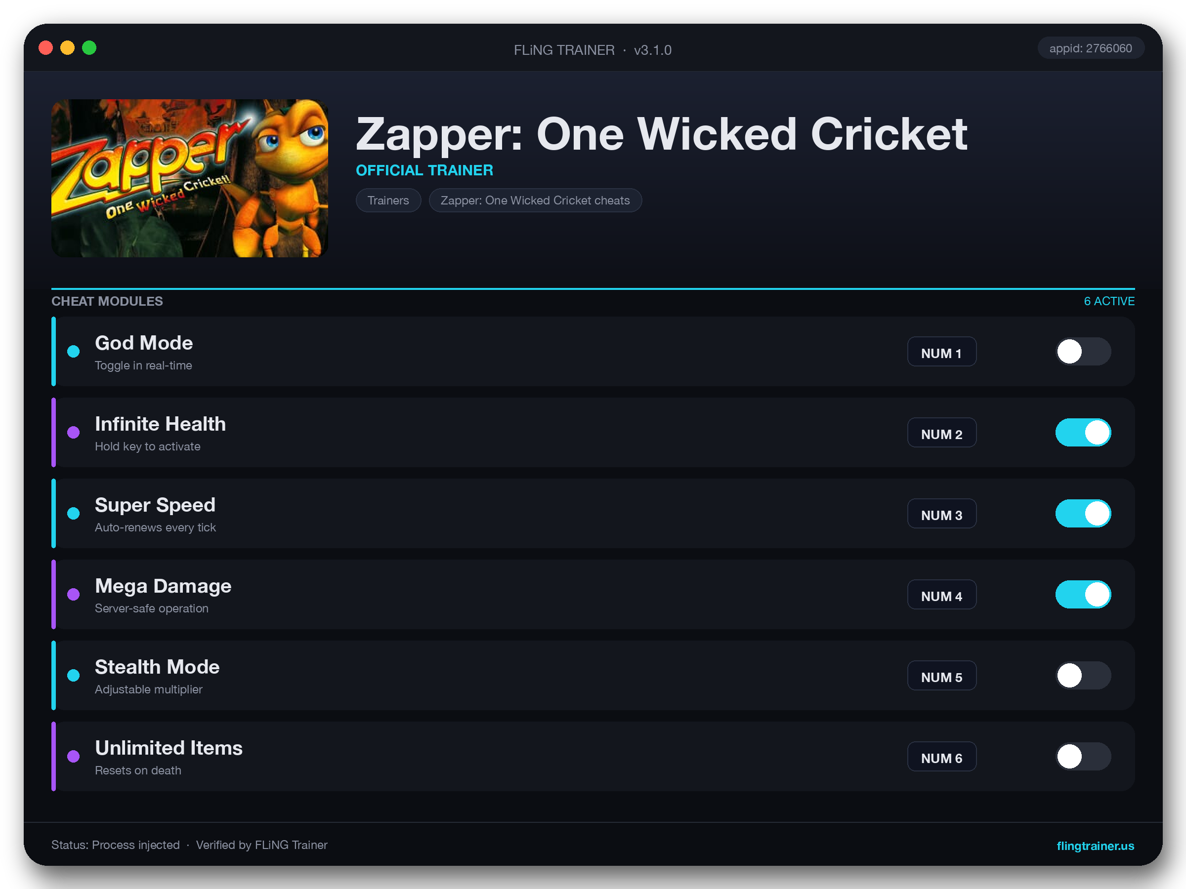 Zapper: One Wicked Cricket Trainer interface