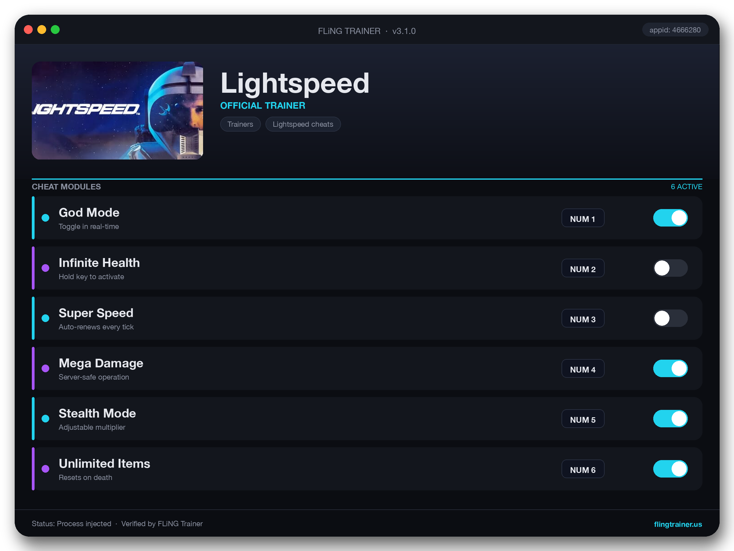 Lightspeed Trainer interface
