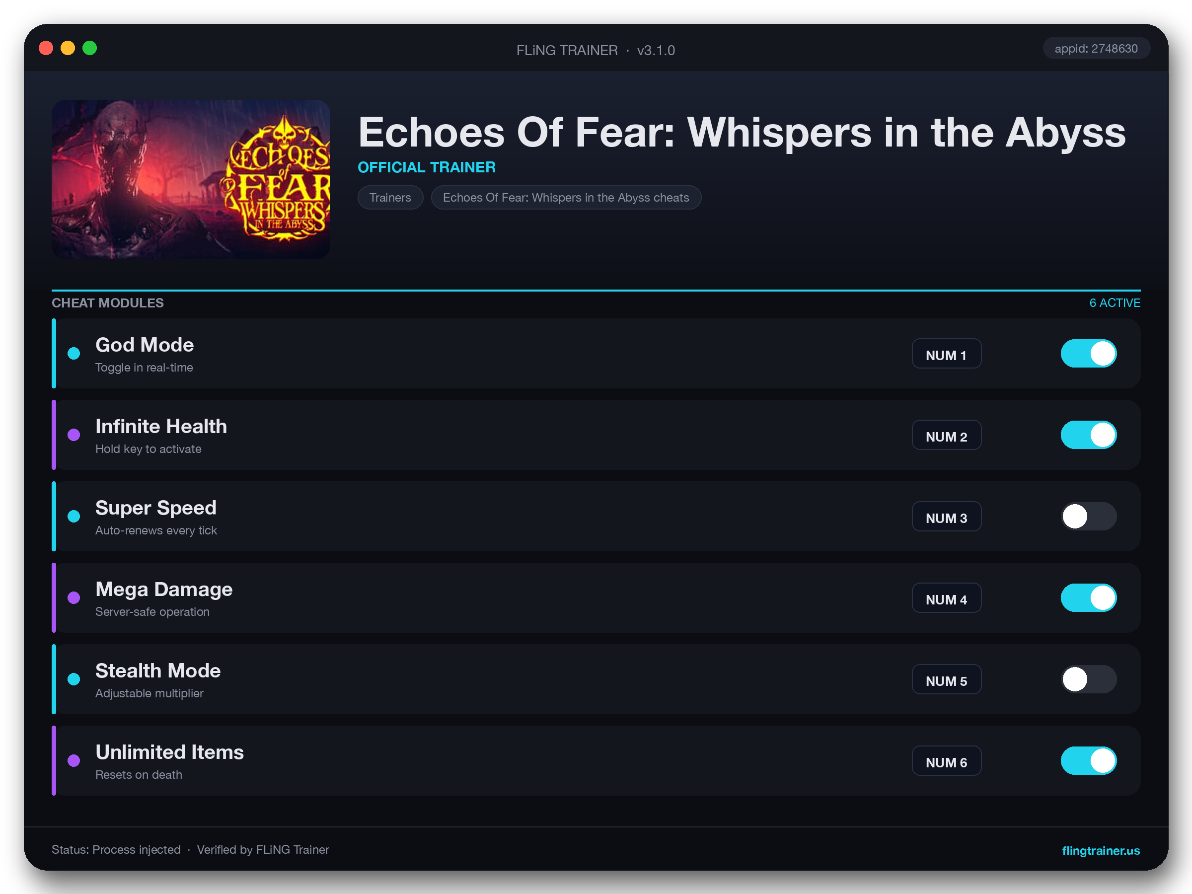 Echoes Of Fear: Whispers in the Abyss Trainer interface