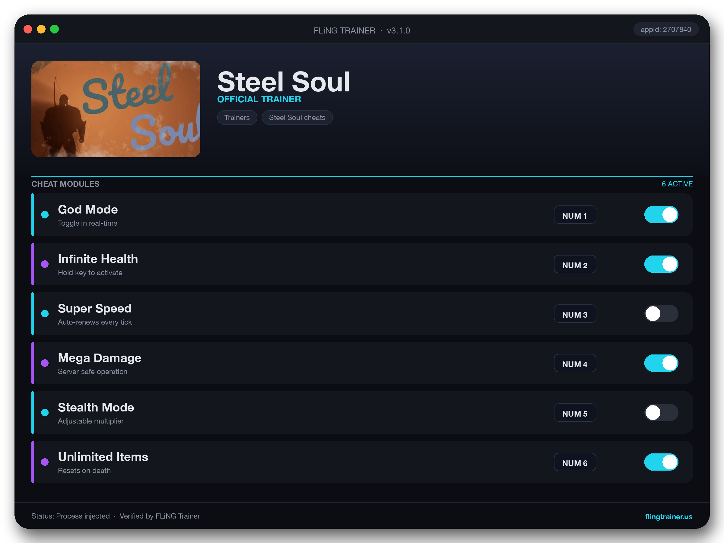 Steel Soul Trainer interface