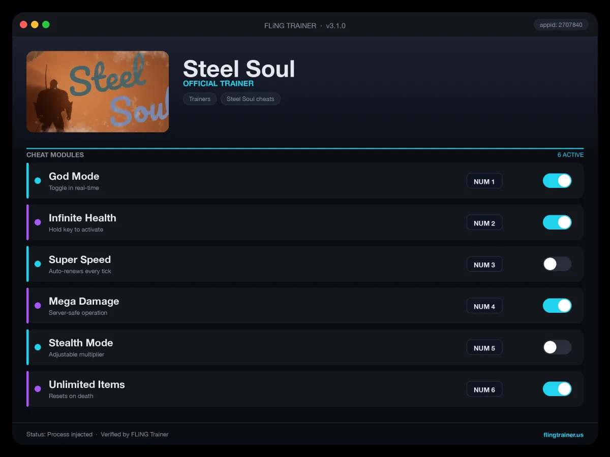 Steel Soul Trainer interface