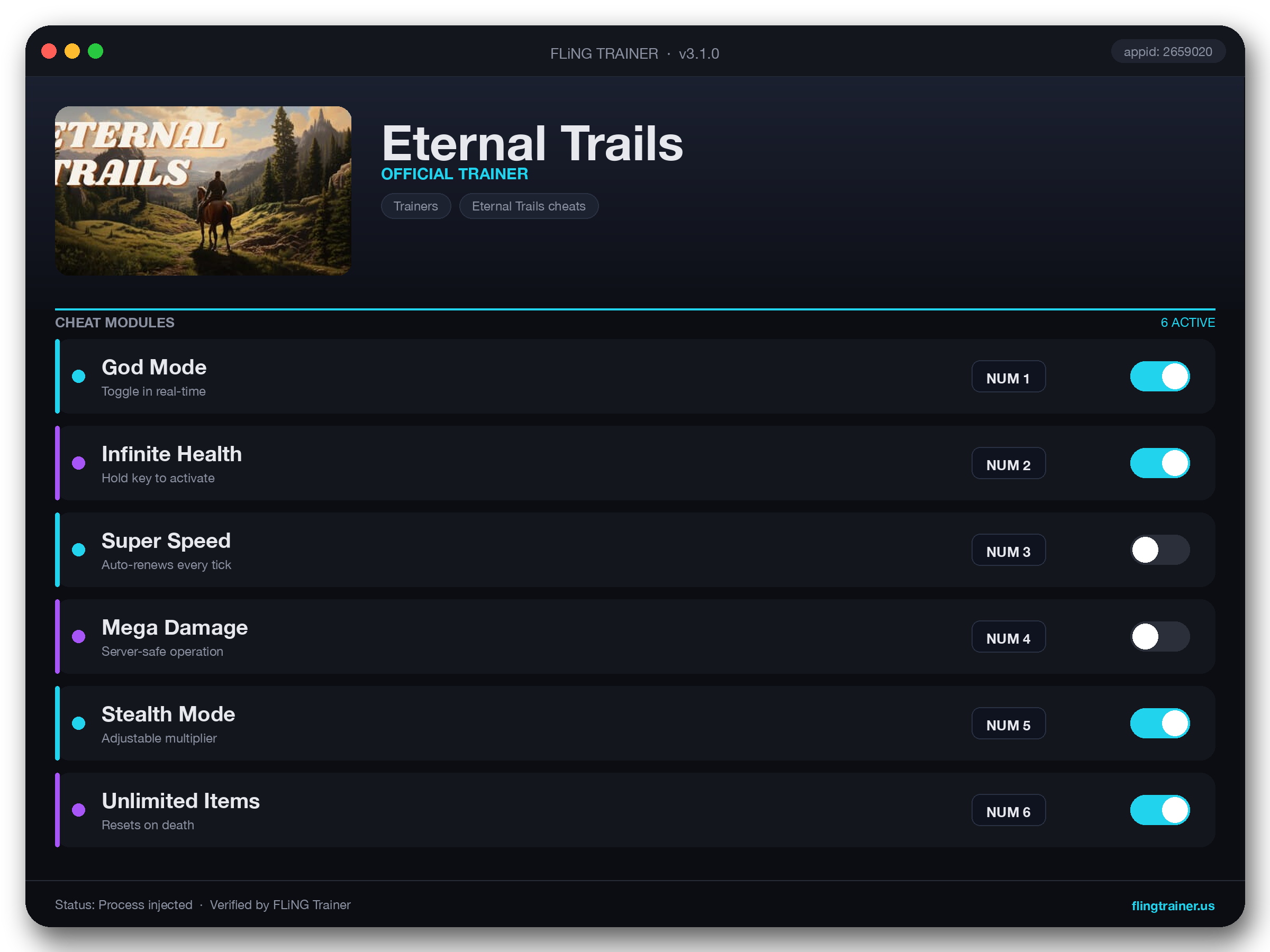 Eternal Trails Trainer interface