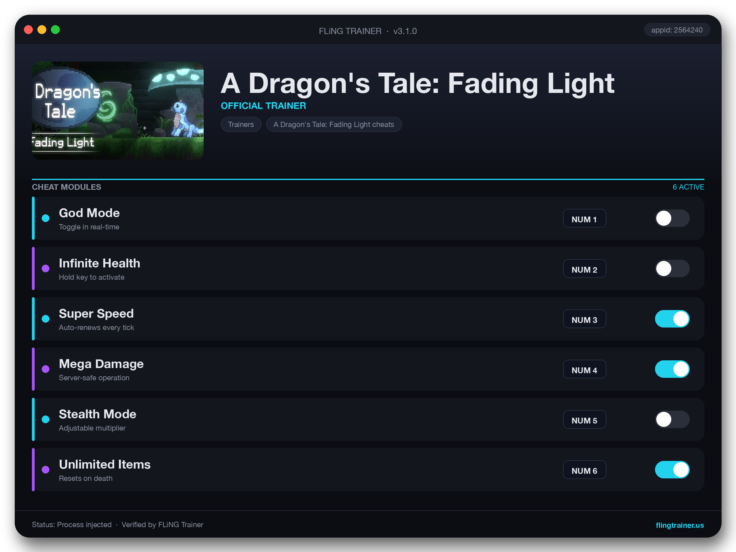 A Dragon's Tale: Fading Light Trainer interface