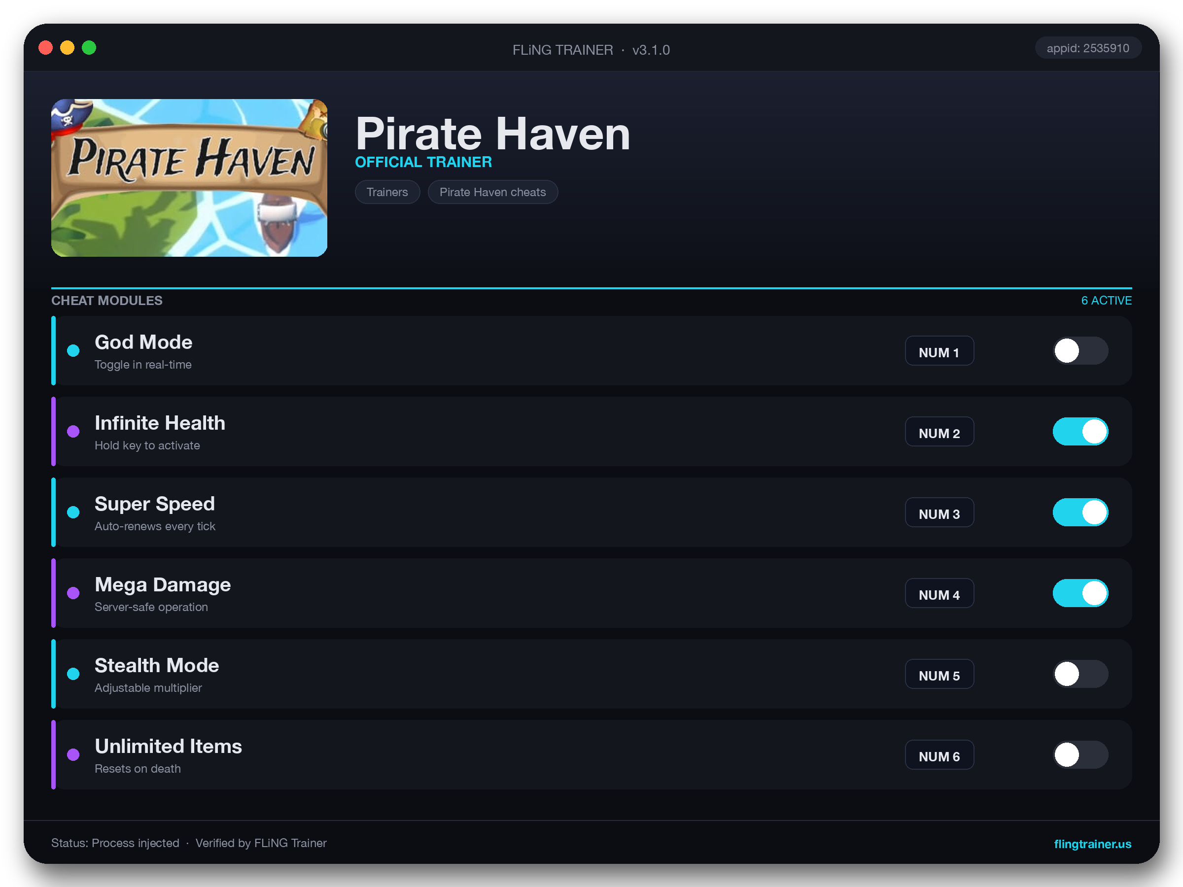 Pirate Haven Trainer interface