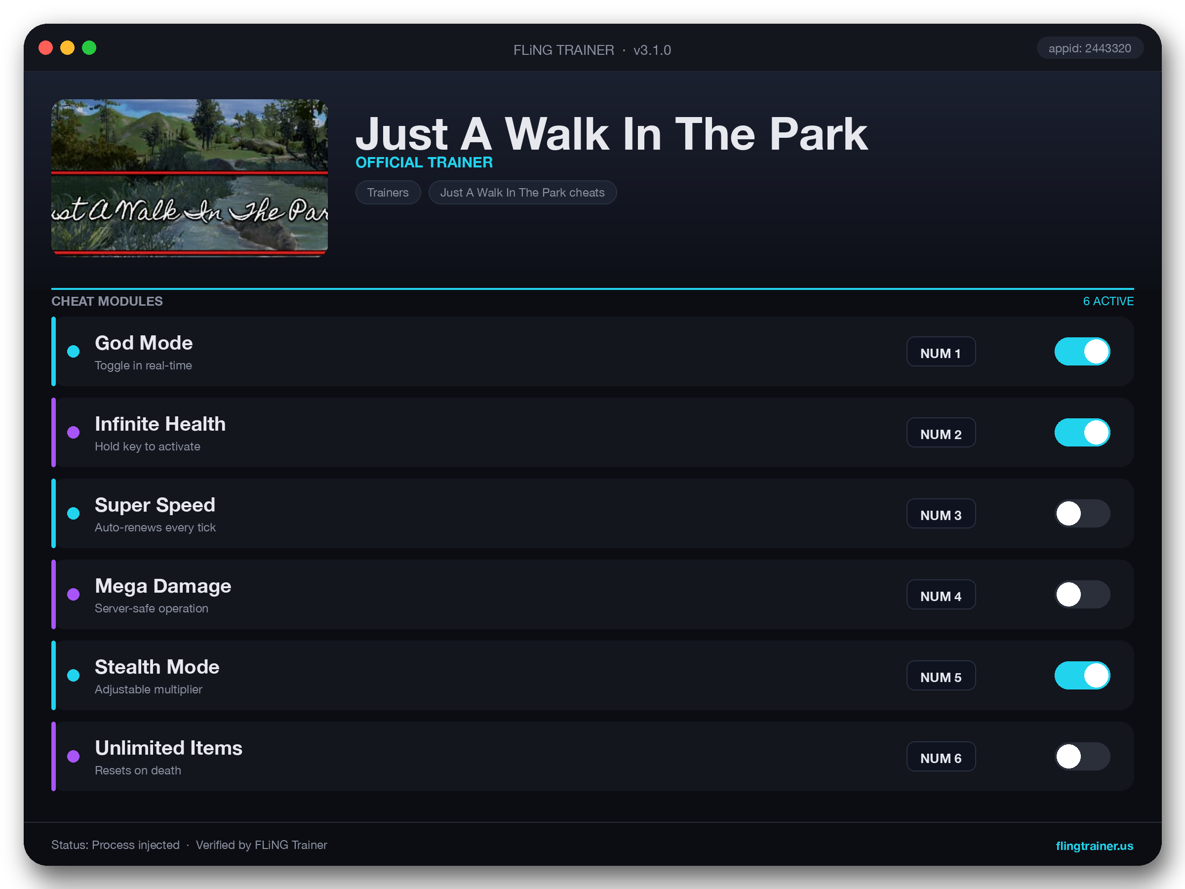 Just A Walk In The Park Trainer interface