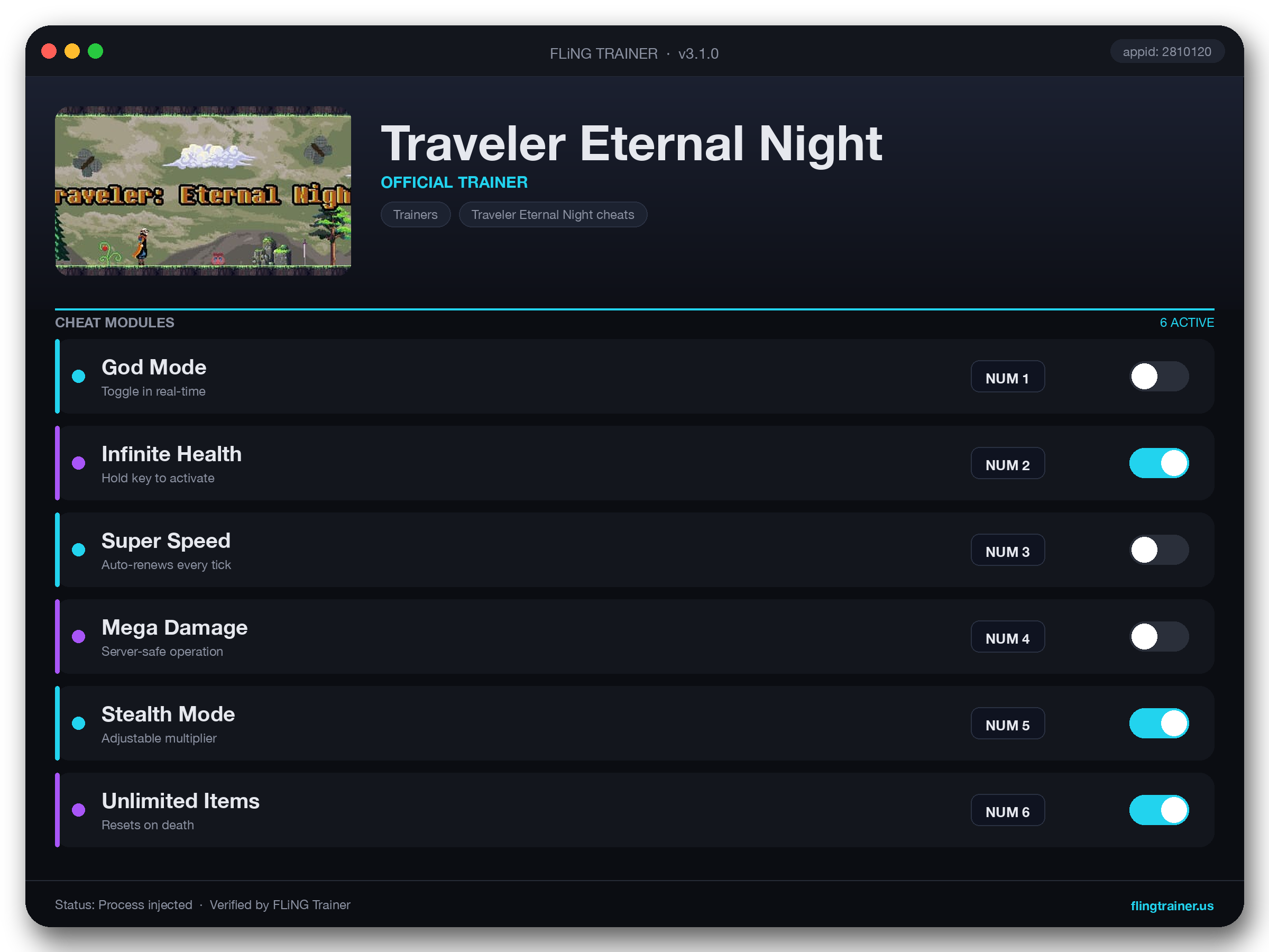 Traveler Eternal Night Trainer interface