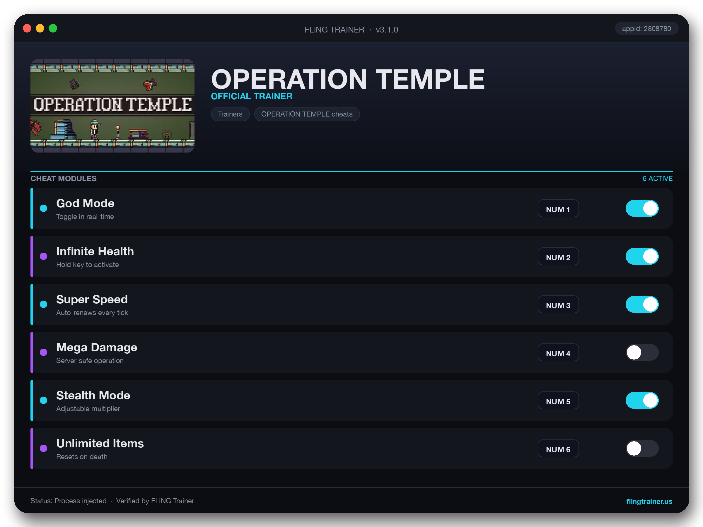 OPERATION TEMPLE Trainer interface