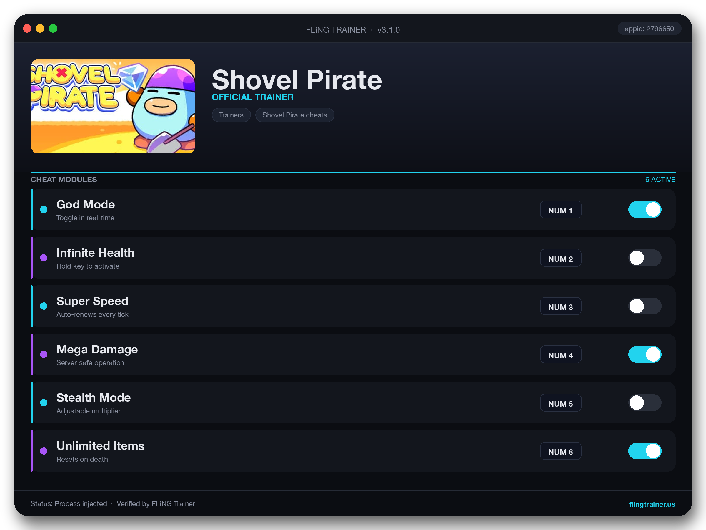 Shovel Pirate Trainer interface
