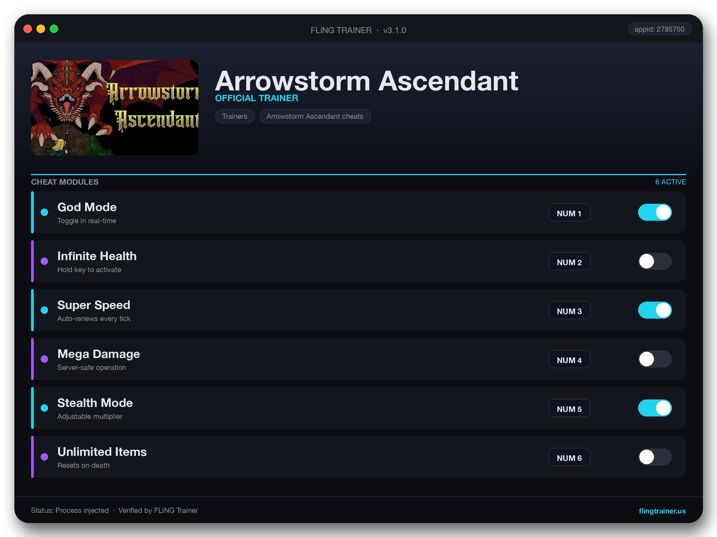 Arrowstorm Ascendant Trainer interface