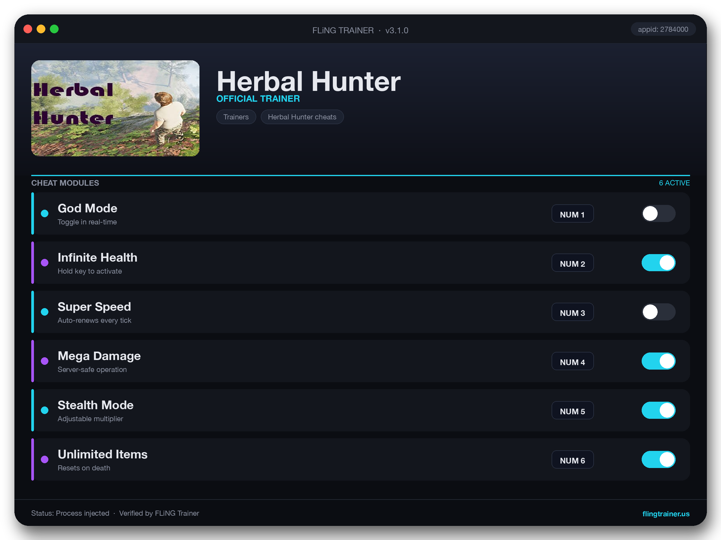 Herbal Hunter Trainer interface