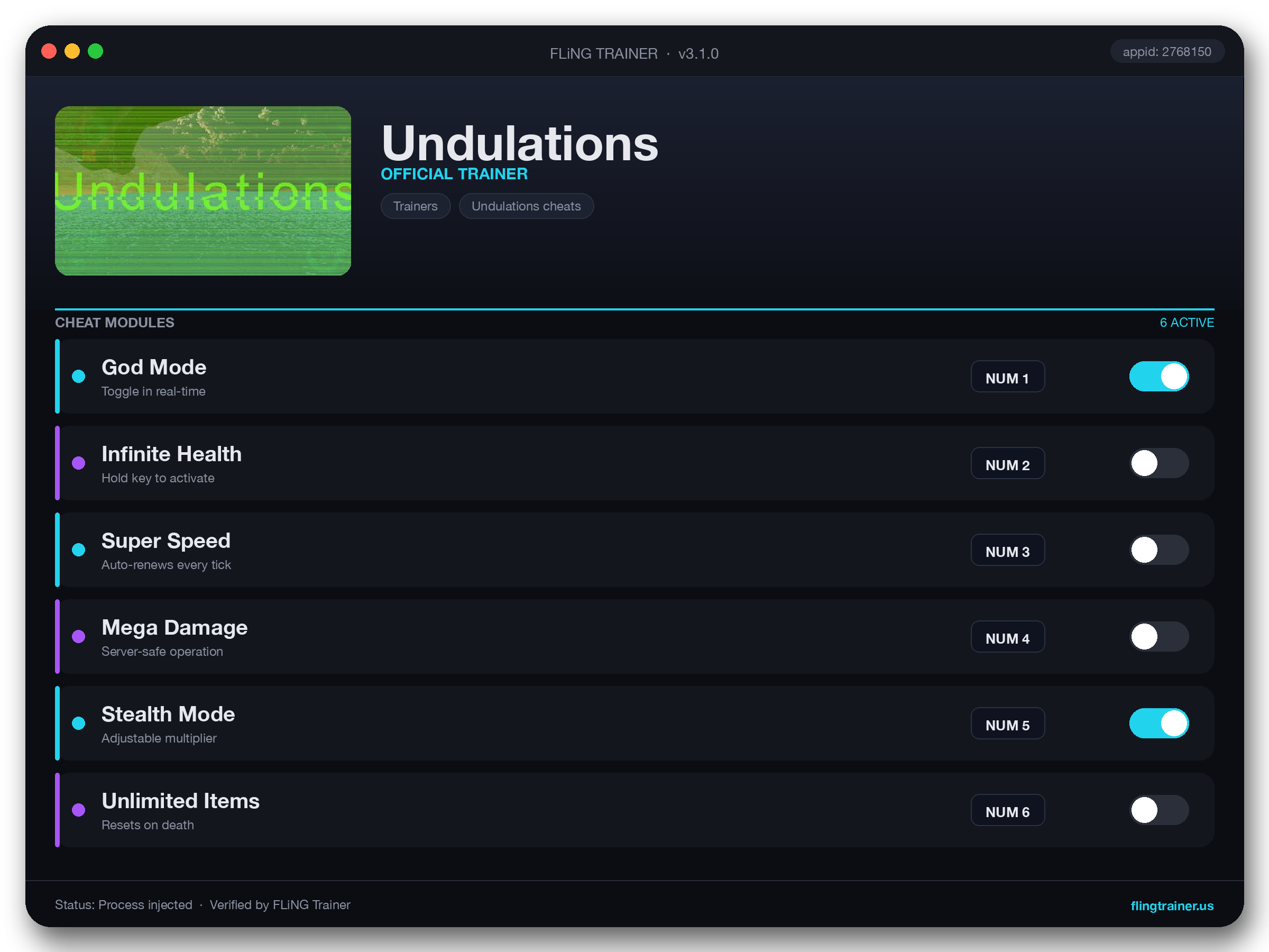Undulations Trainer interface