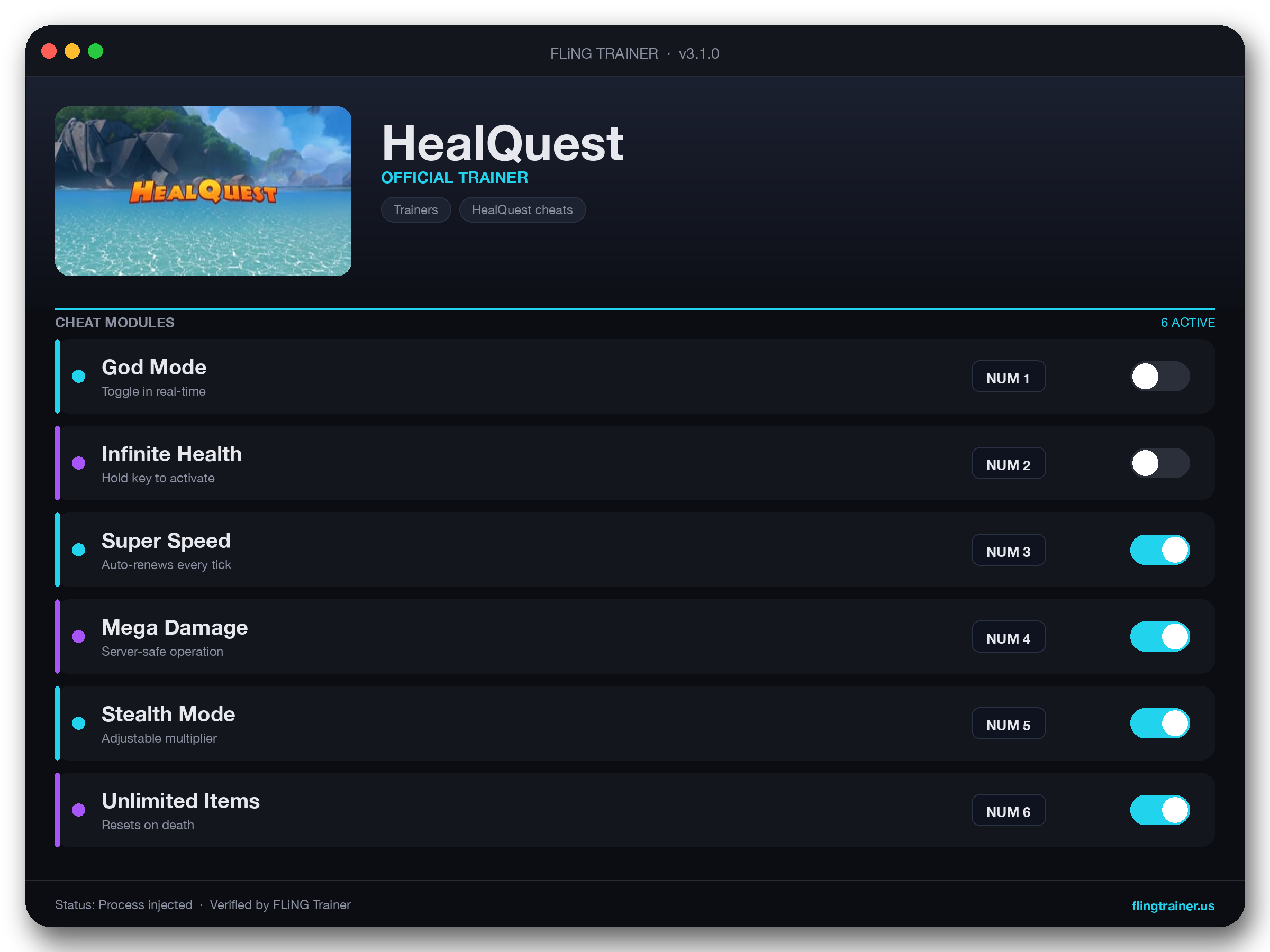 HealQuest Trainer interface